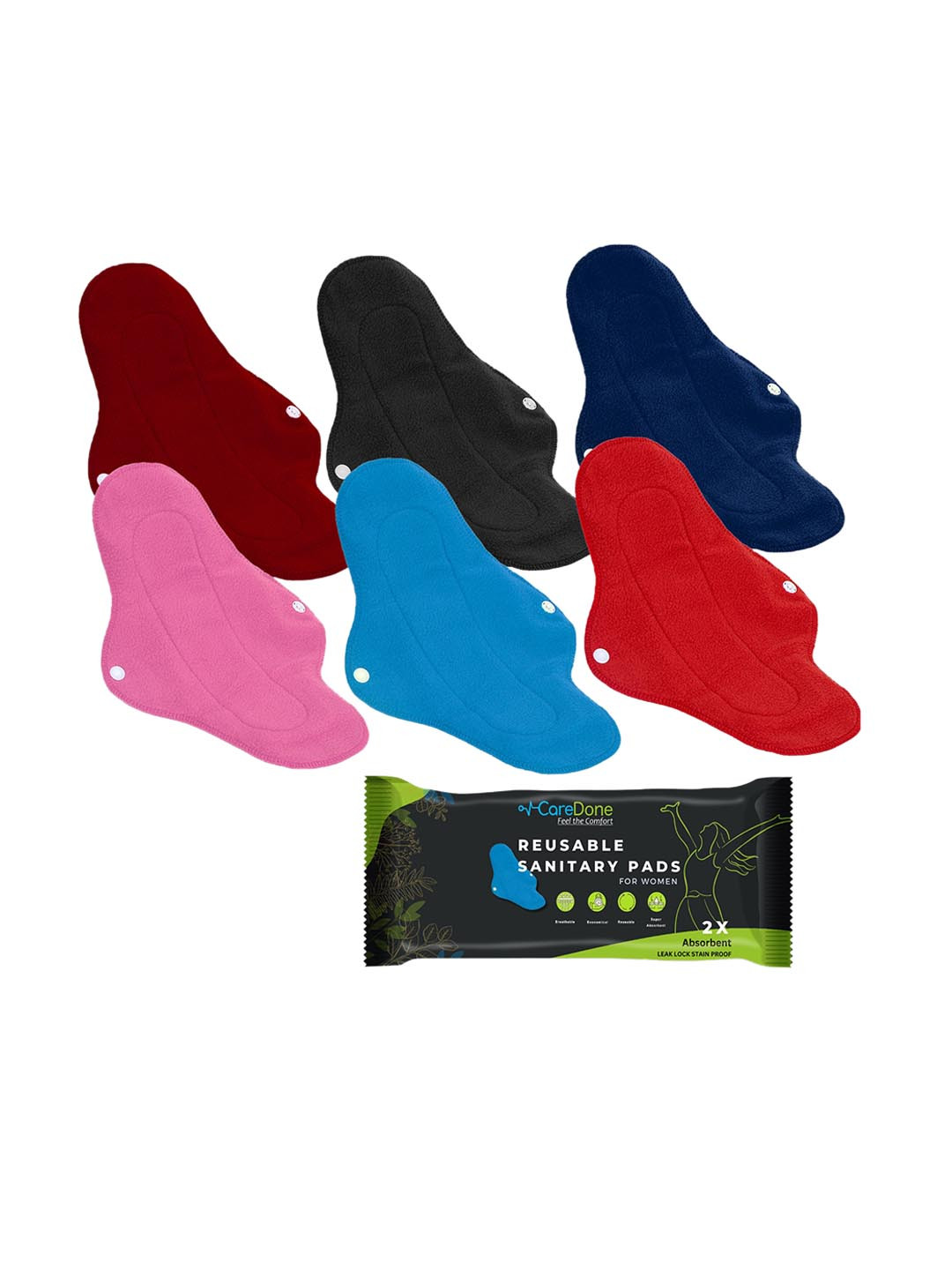 CareDone Set of 6 Ultra Thin Leakproof Reusable Sanitary Cloth Pads