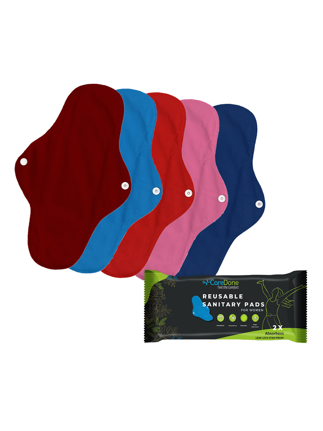 CareDone Set of 5 Ultra Thin Leakproof Reusable Sanitary Cloth Pads