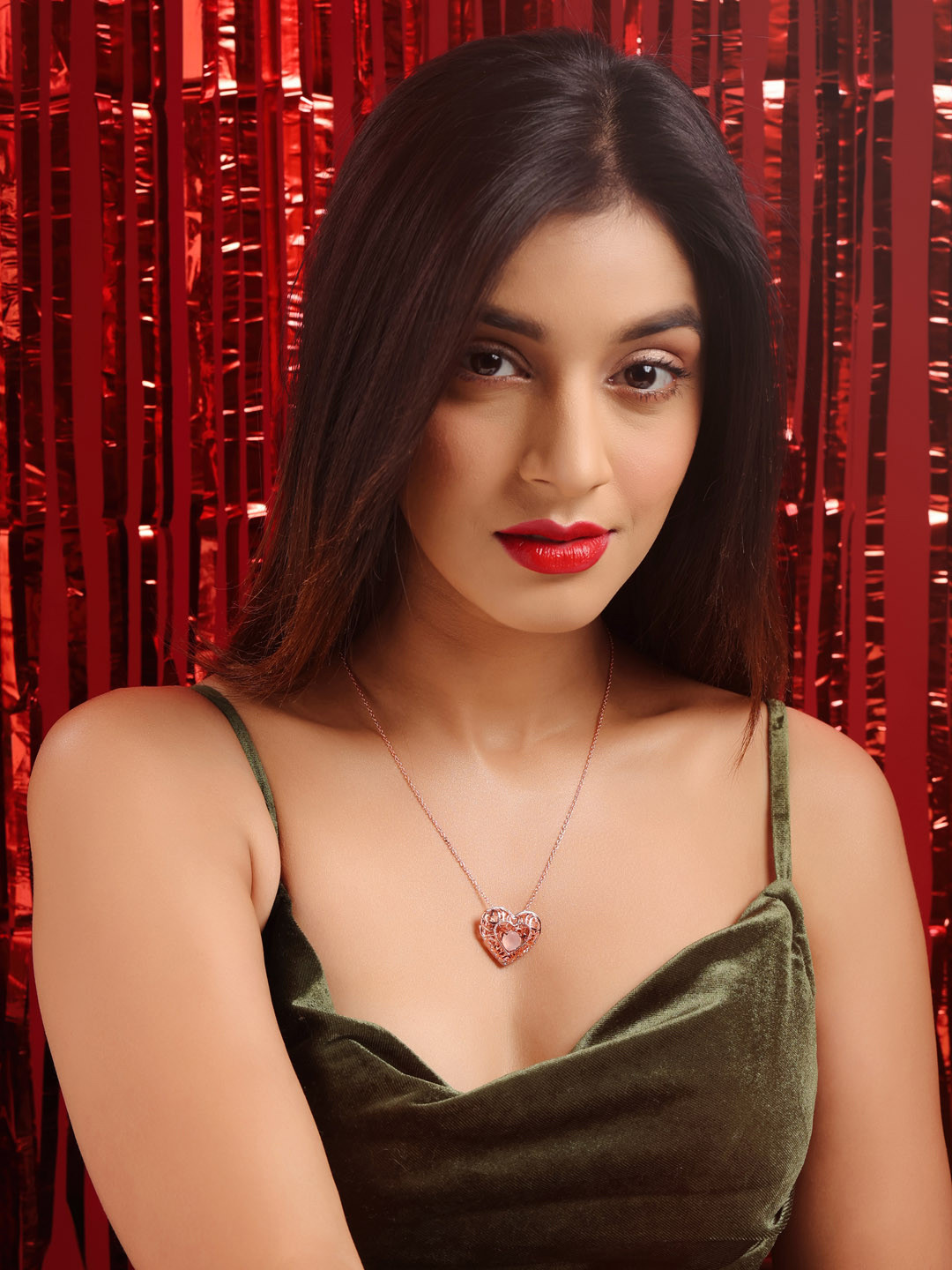 Kicky And Perky 925 Sterling Silver Rose Calcedony Stone Studded Gold-Plated Necklace