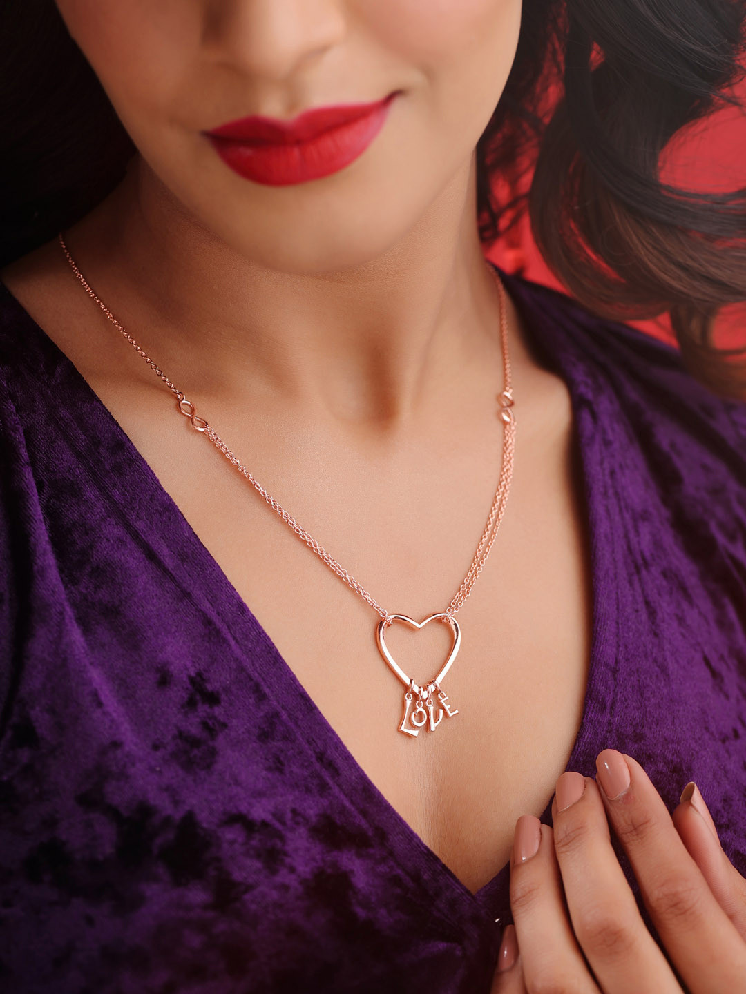 Kicky And Perky 925 Sterling Silver Rose Gold Plated Heart Shape Charm Pendant with Chain