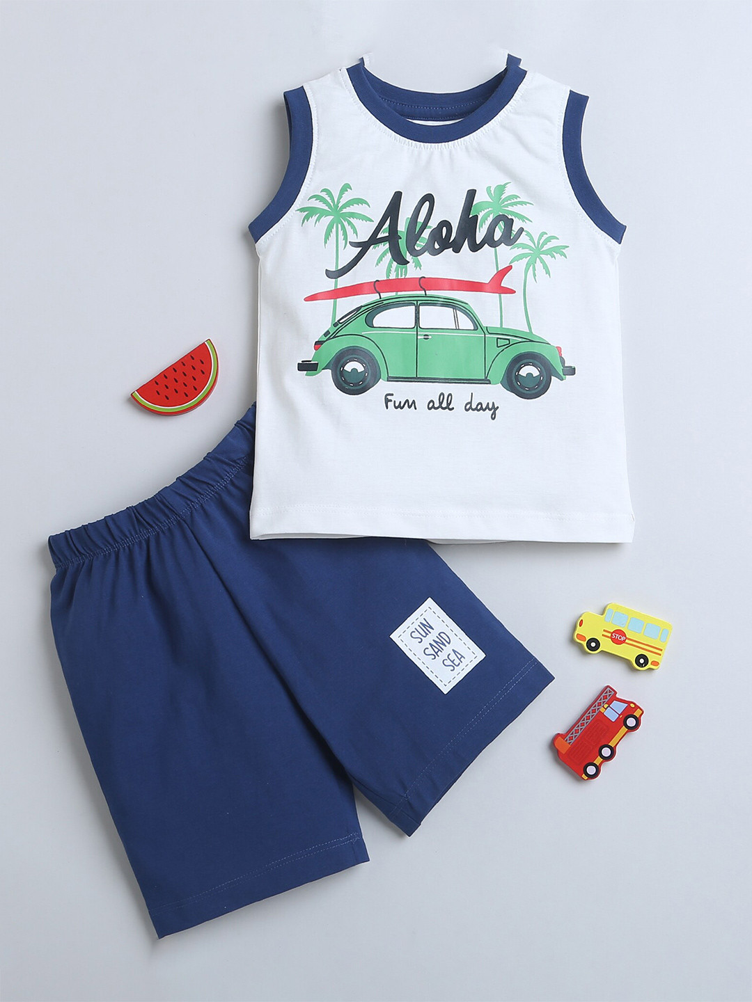 BUMZEE Boys Graphic Printed Sleeeless Pure Cotton T-shirt with Shorts