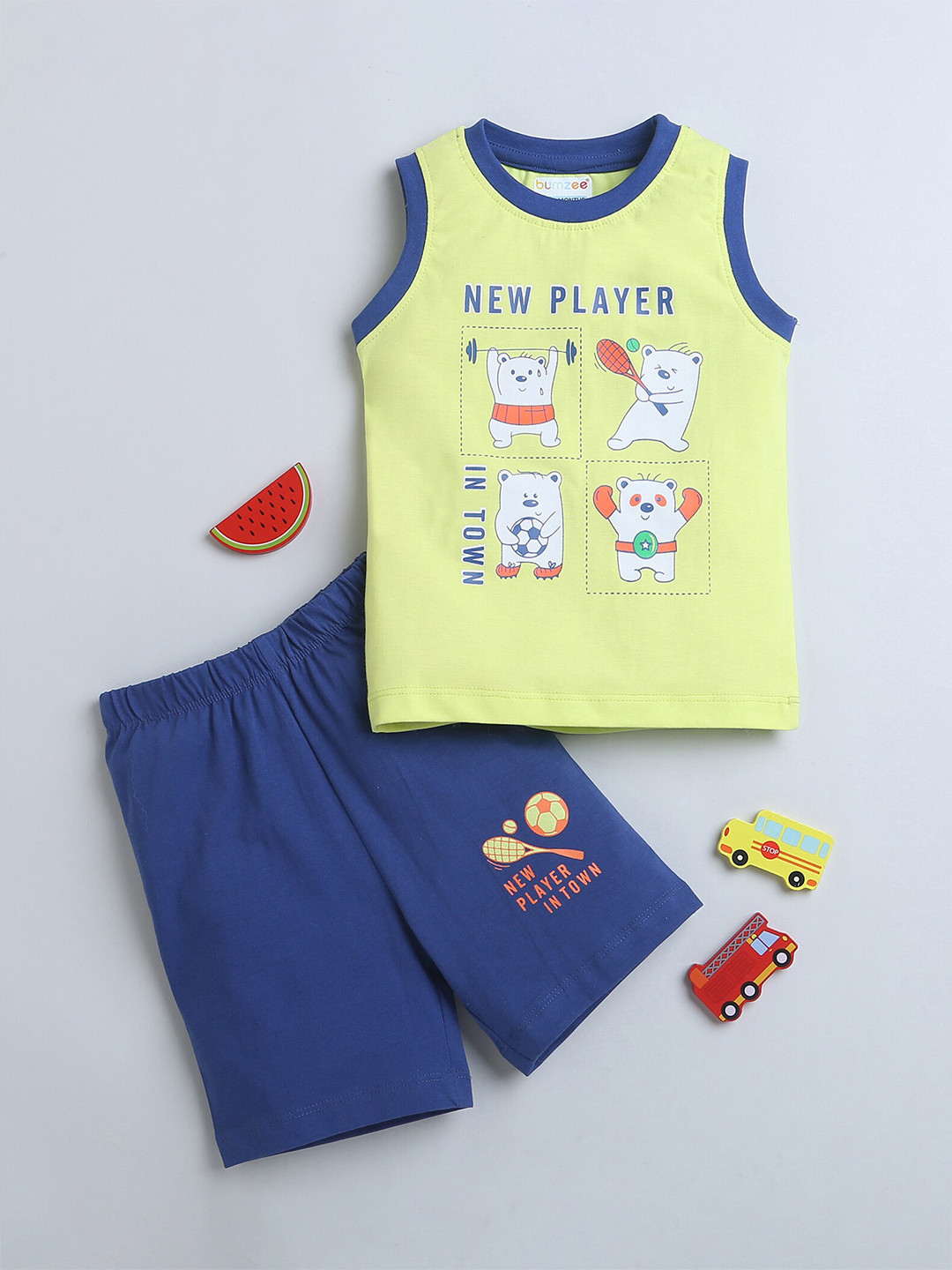 BUMZEE Boys Graphic Printed Pure Cotton T-shirt with Shorts