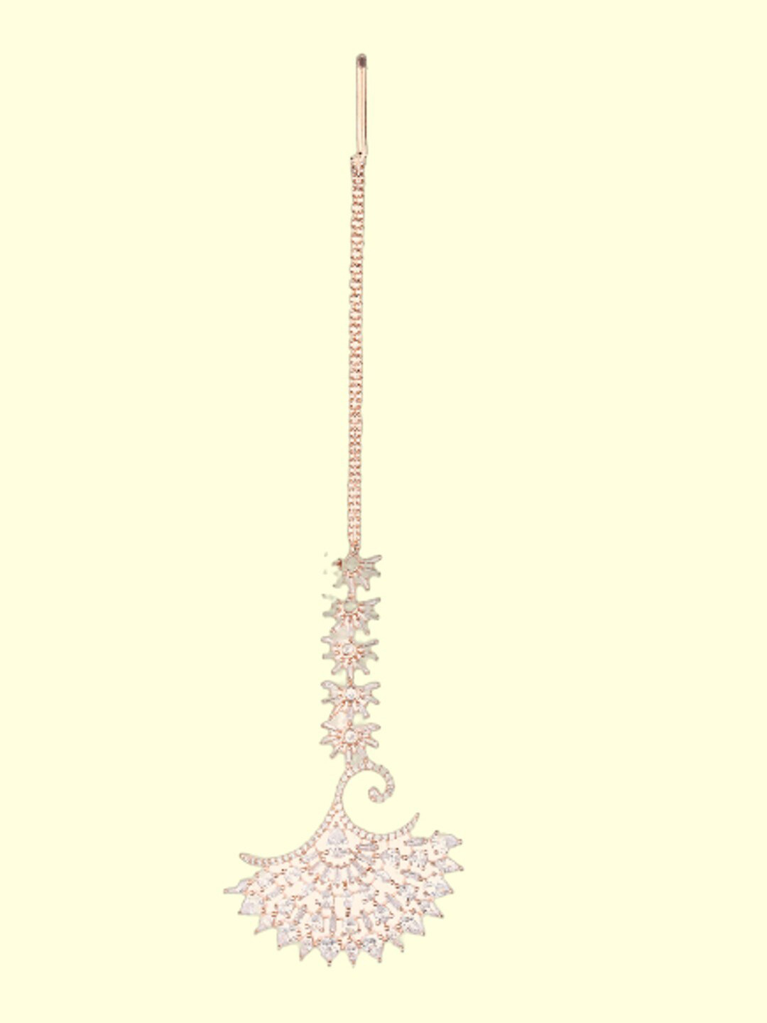 Runjhun Rose Gold-Plated American Diamond Studded Maang Tikka Head Jewellery