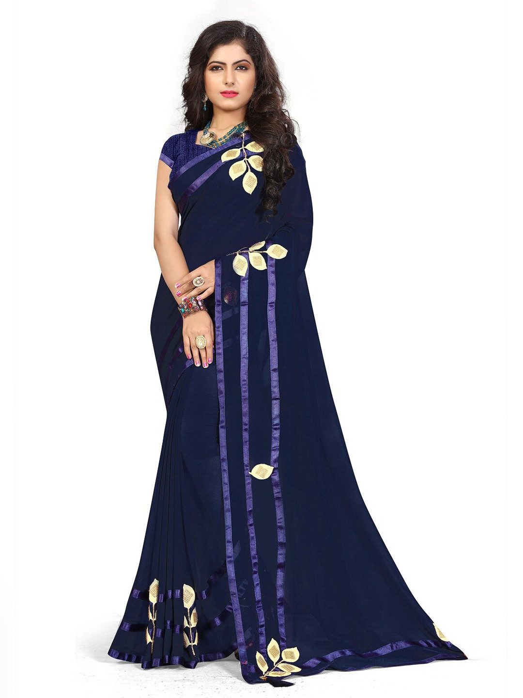 KALINI Floral Patchwork Georgette Saree