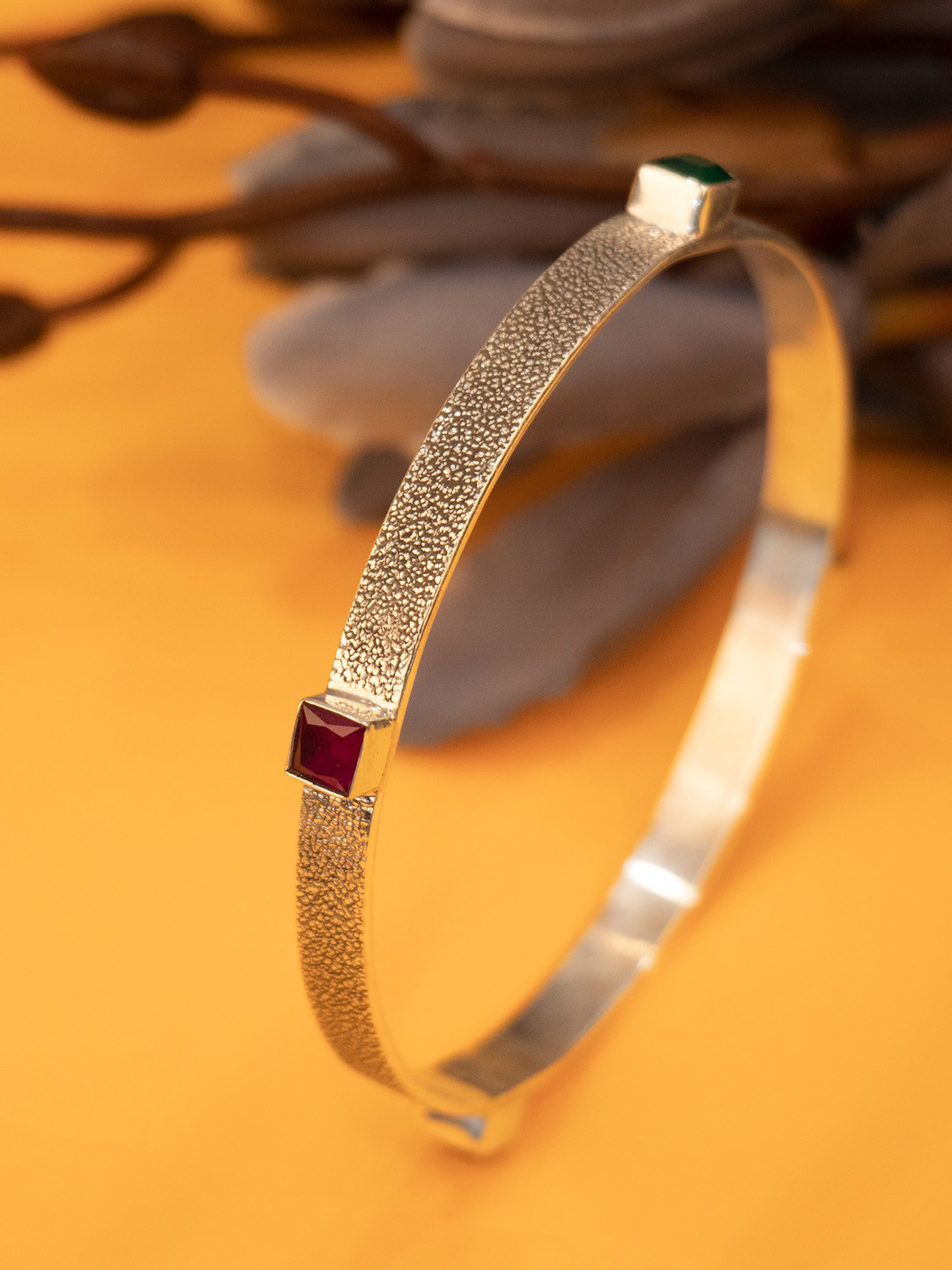 Shyle Sterling Silver Stones-Studded Bangle