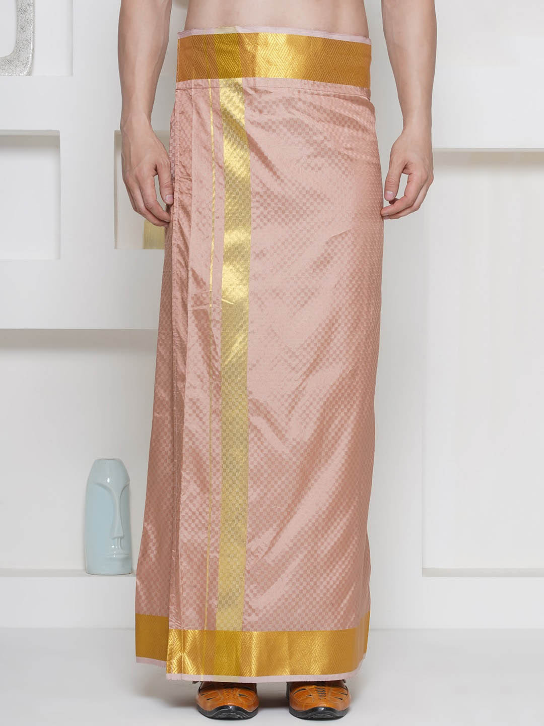 Sethukrishna Self Design Border Detail Dhoti With Angavastram