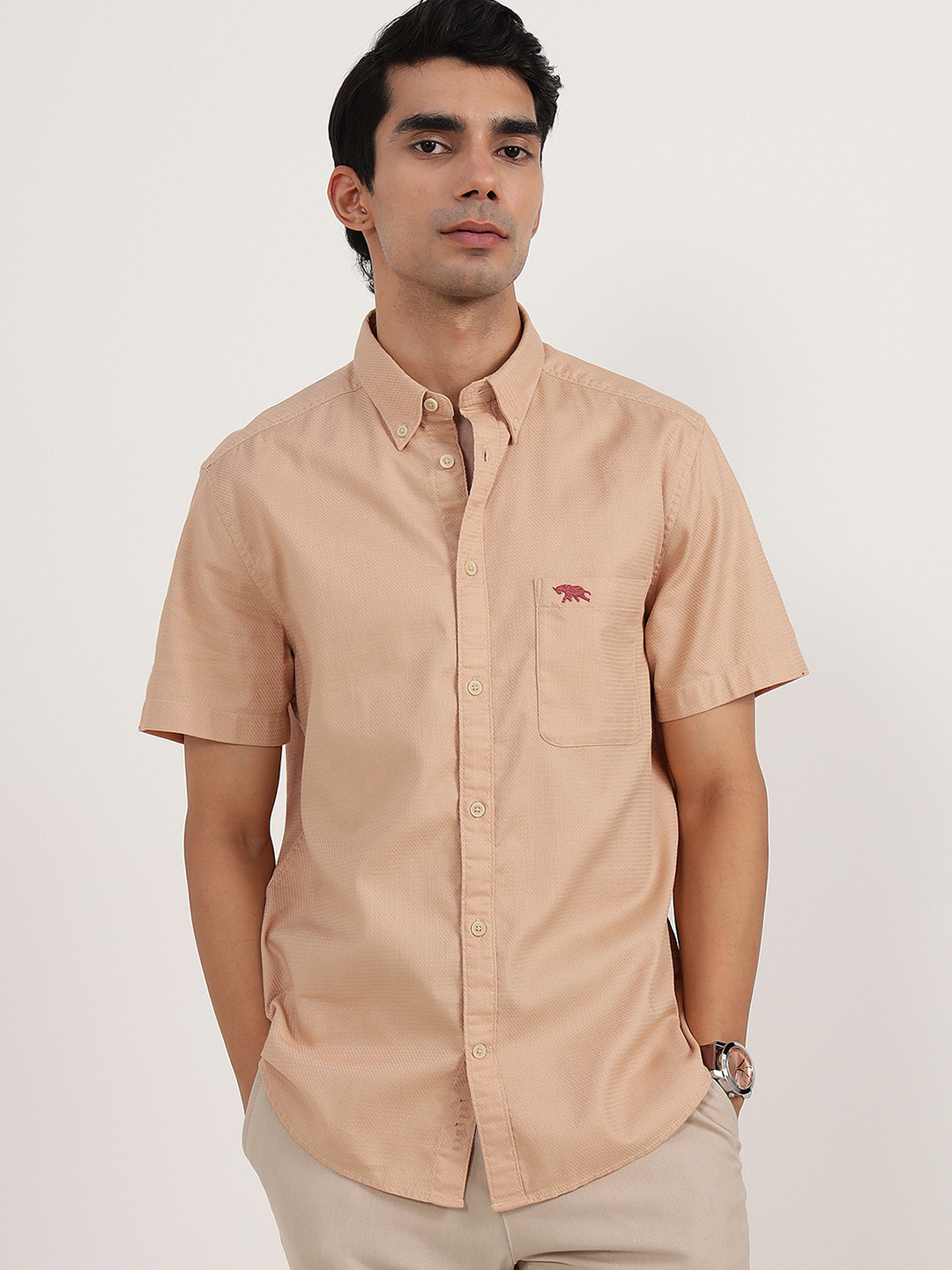 Andamen Premium Men Dobby Half Sleeve Slim Fit Shirt