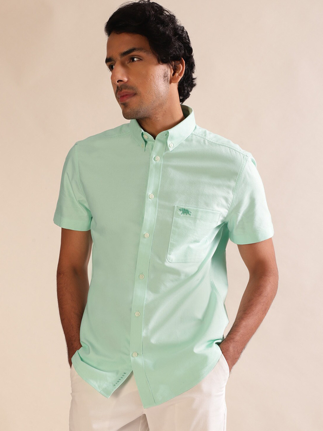 Andamen Premium Men Half Sleeve Patch Pocket Slim Fit Shirt