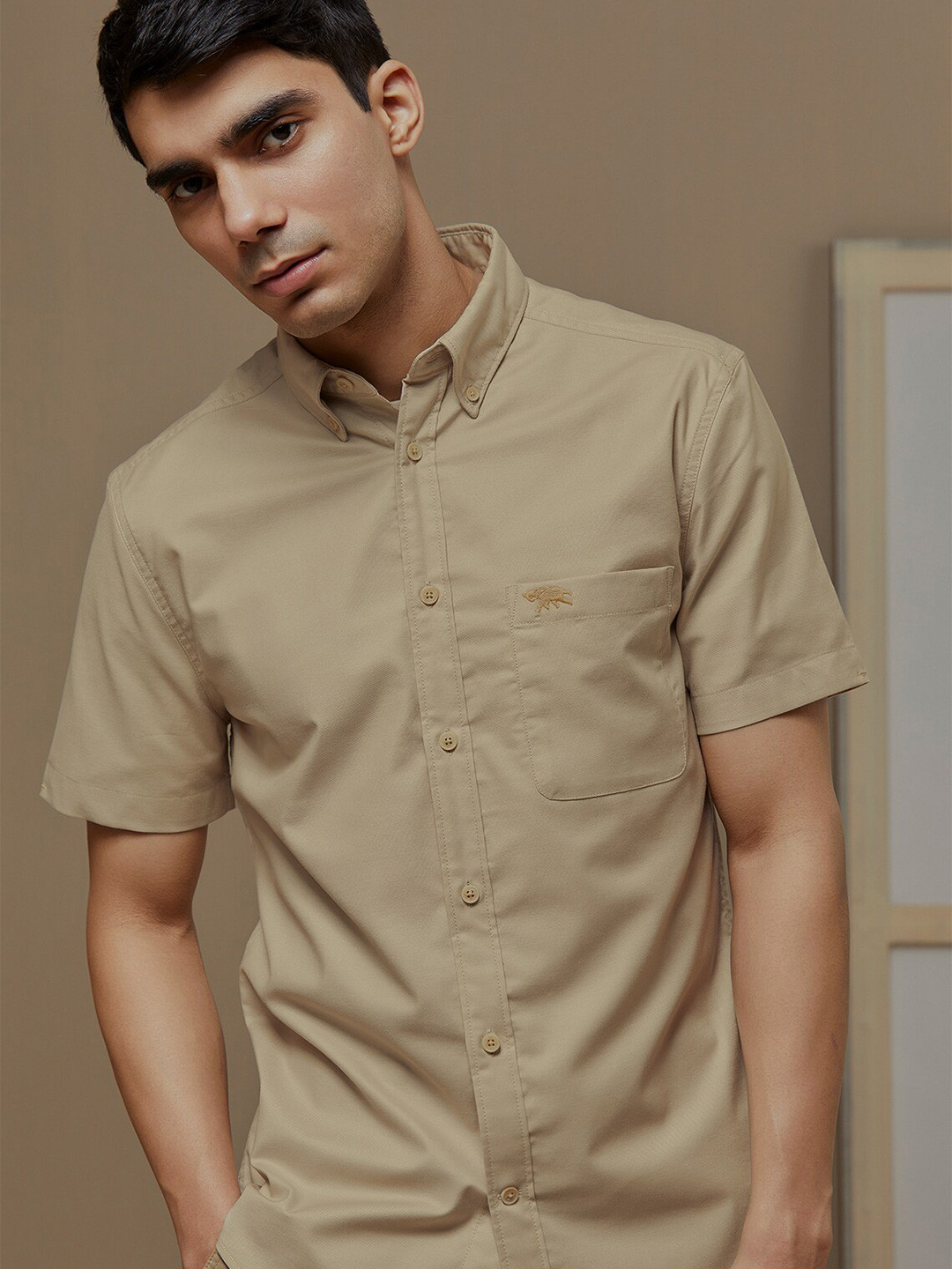 Andamen Premium Men Oxford Short Sleeve Patch Pocket Shirt