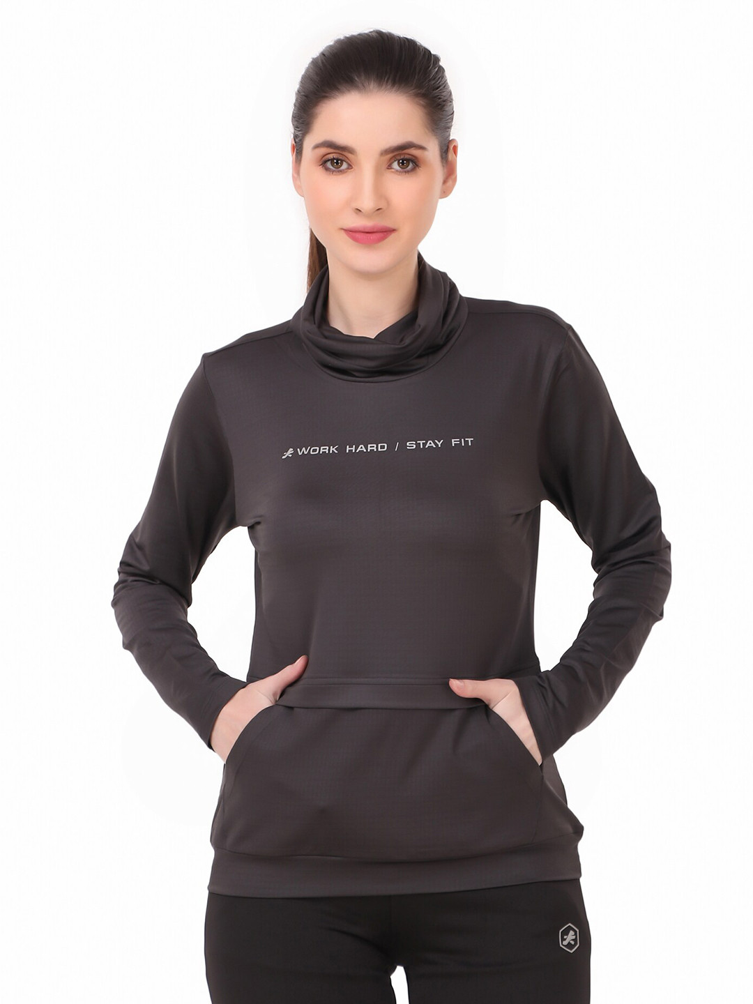 REDESIGN Typography Printed High Neck Long Sleeves Rapid-Dry Pullover Sweatshirt