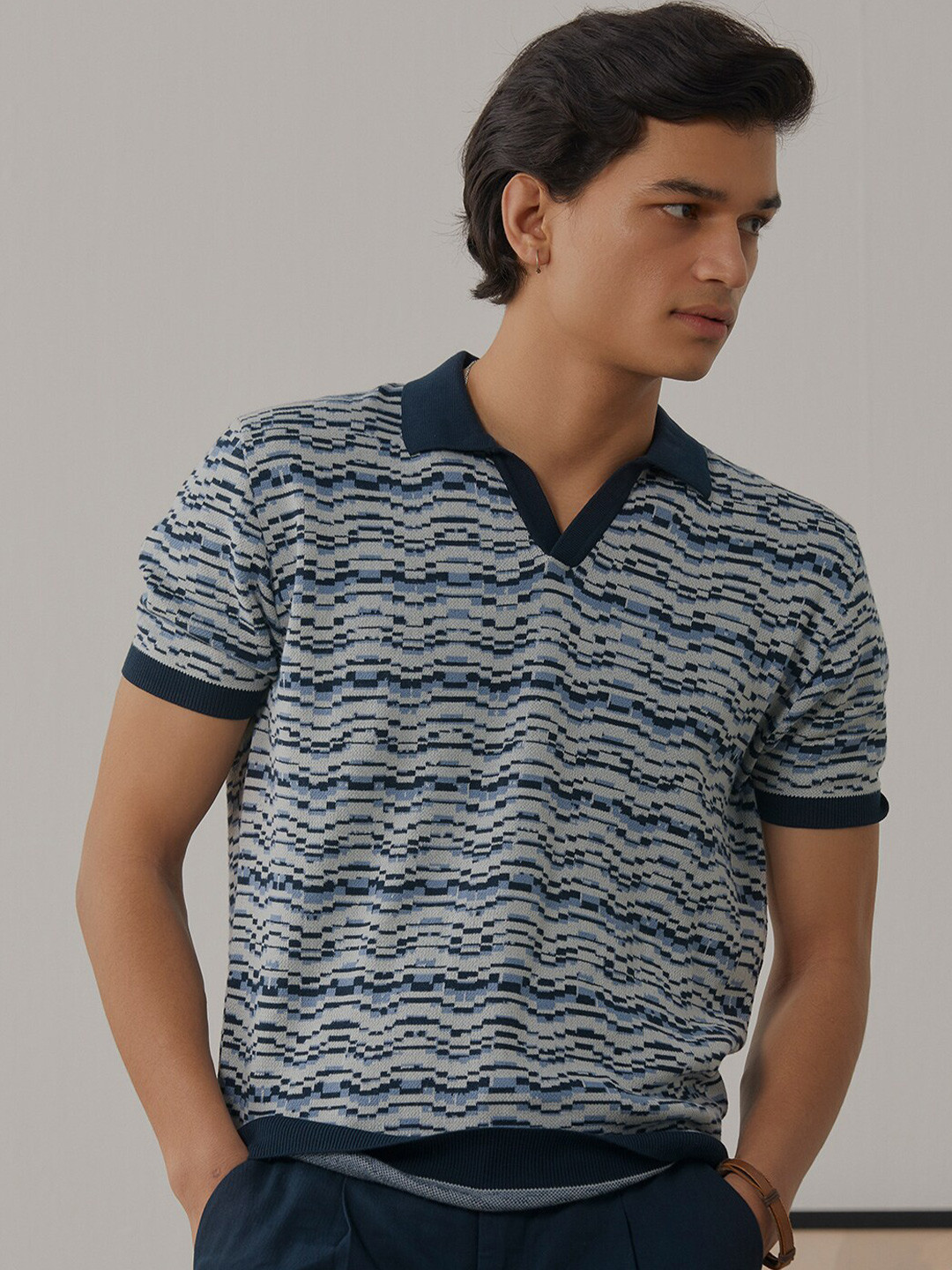 Andamen Men Short Sleeve Open Neck Printed Polo T-Shirt