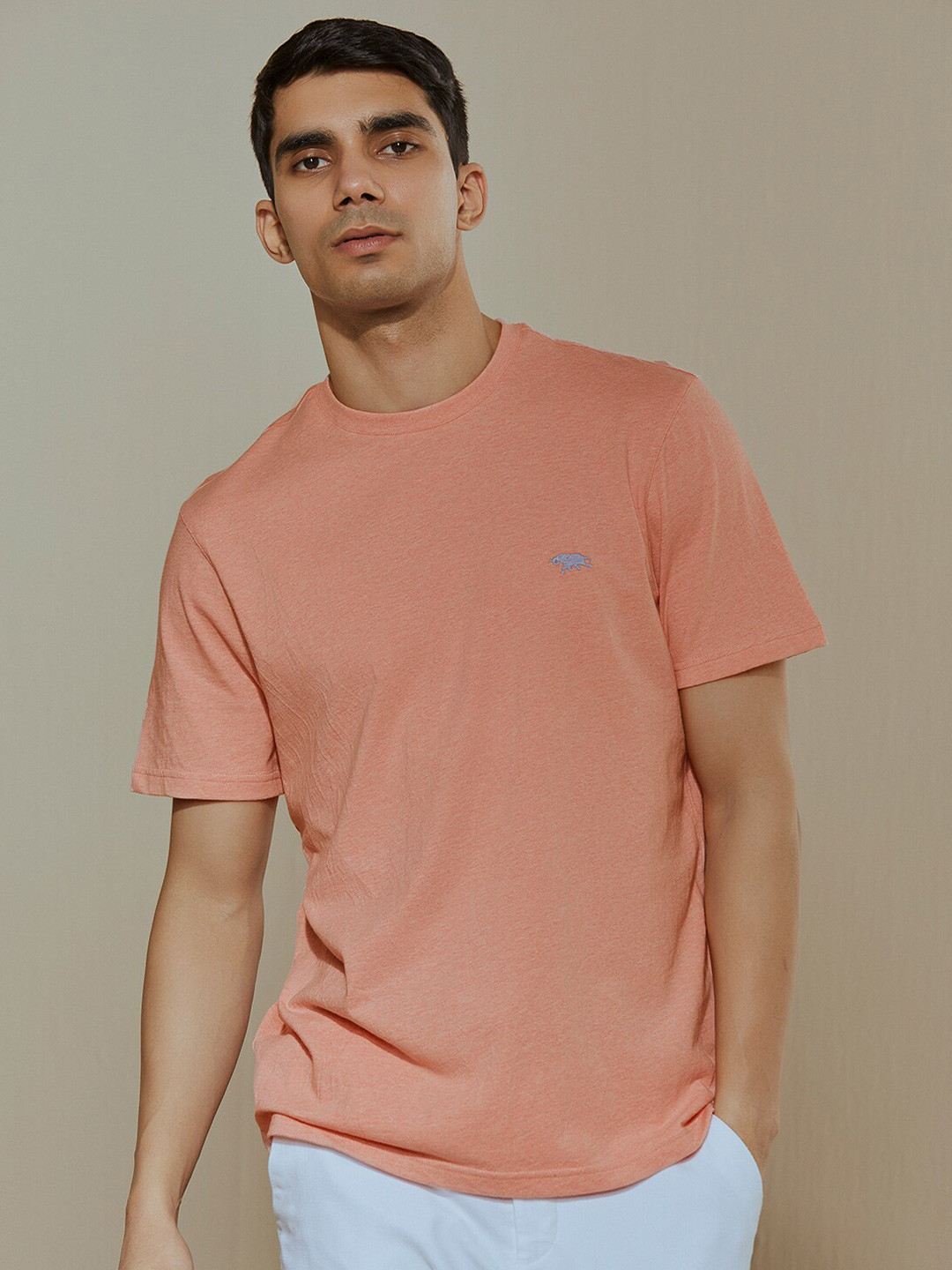 Andamen Men Single Jersey Compact Cotton Yarn Melange Crew Neck T-shirt