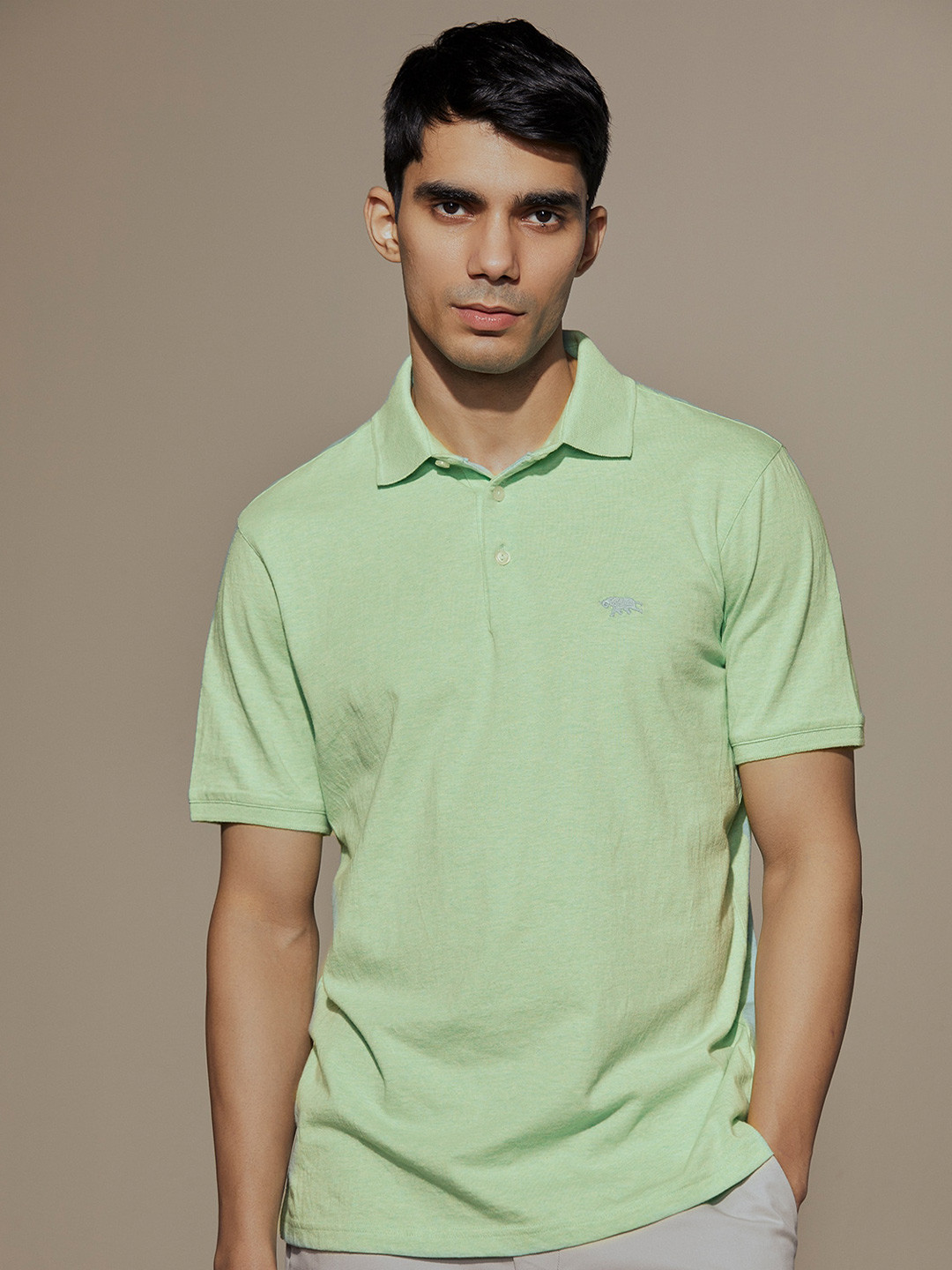 Andamen Men Melange Single Jersey Compact Cotton Yarn Polo Neck T-shirt