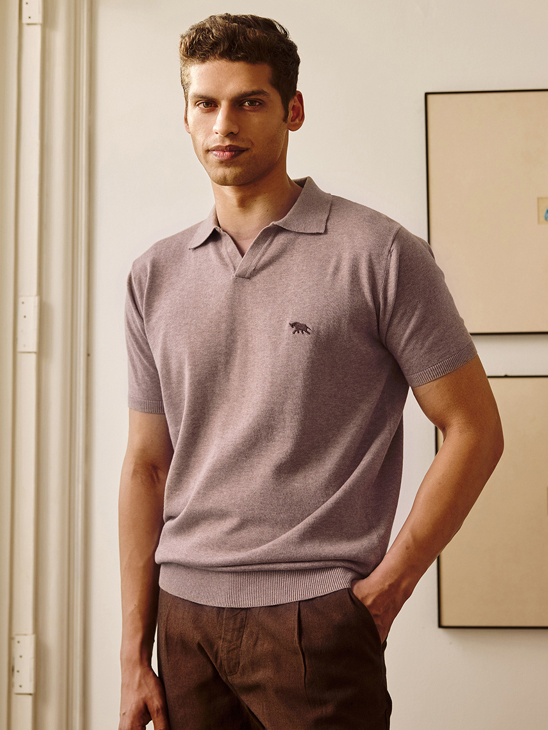 Andamen Men Melange Half Sleeve Open Neck Polo