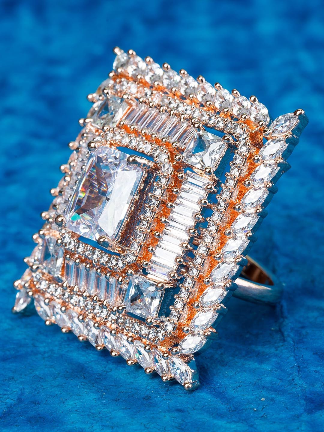 Manikya Rose Gold-Plated Cubic Zirconia Studded Finger Ring