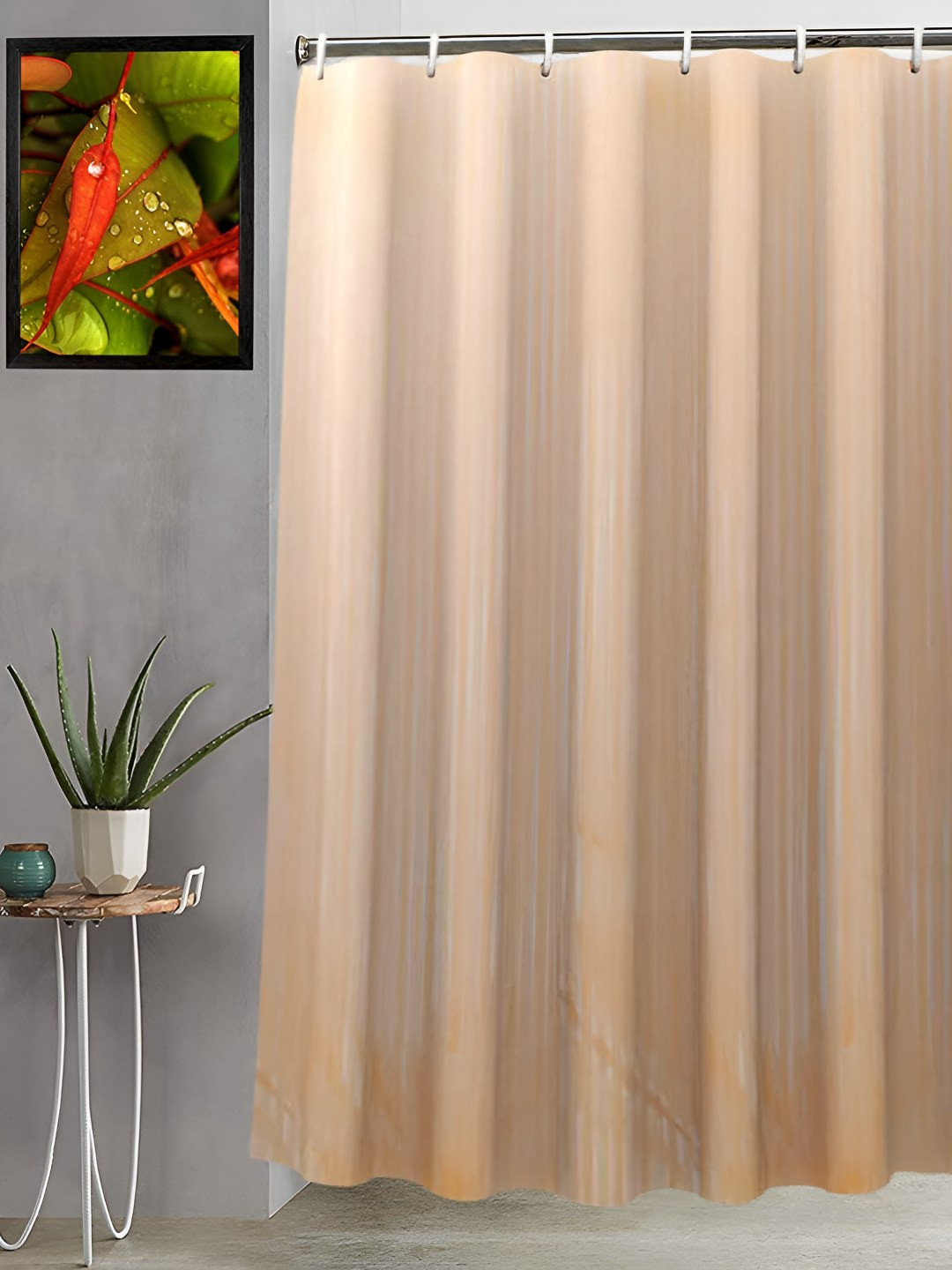 CASA-NEST Cream Coloured Shower Curtain With 8 Hooks