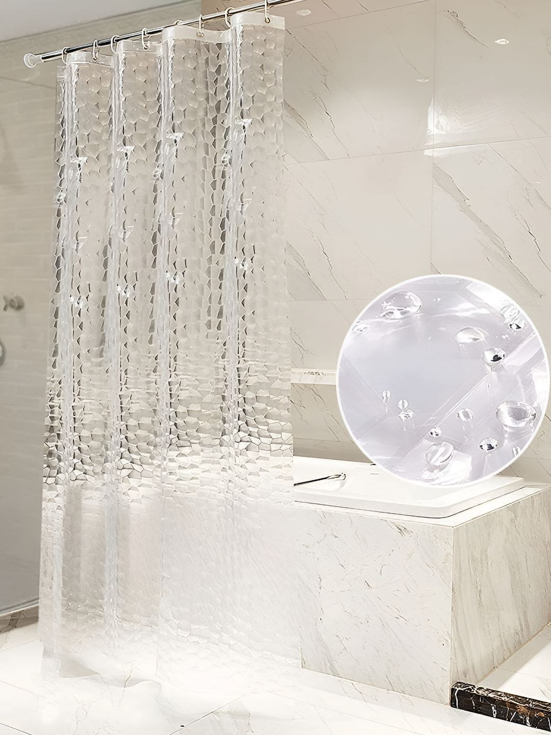 CASA-NEST Transparent Long lasting Shower Curtains With Hooks