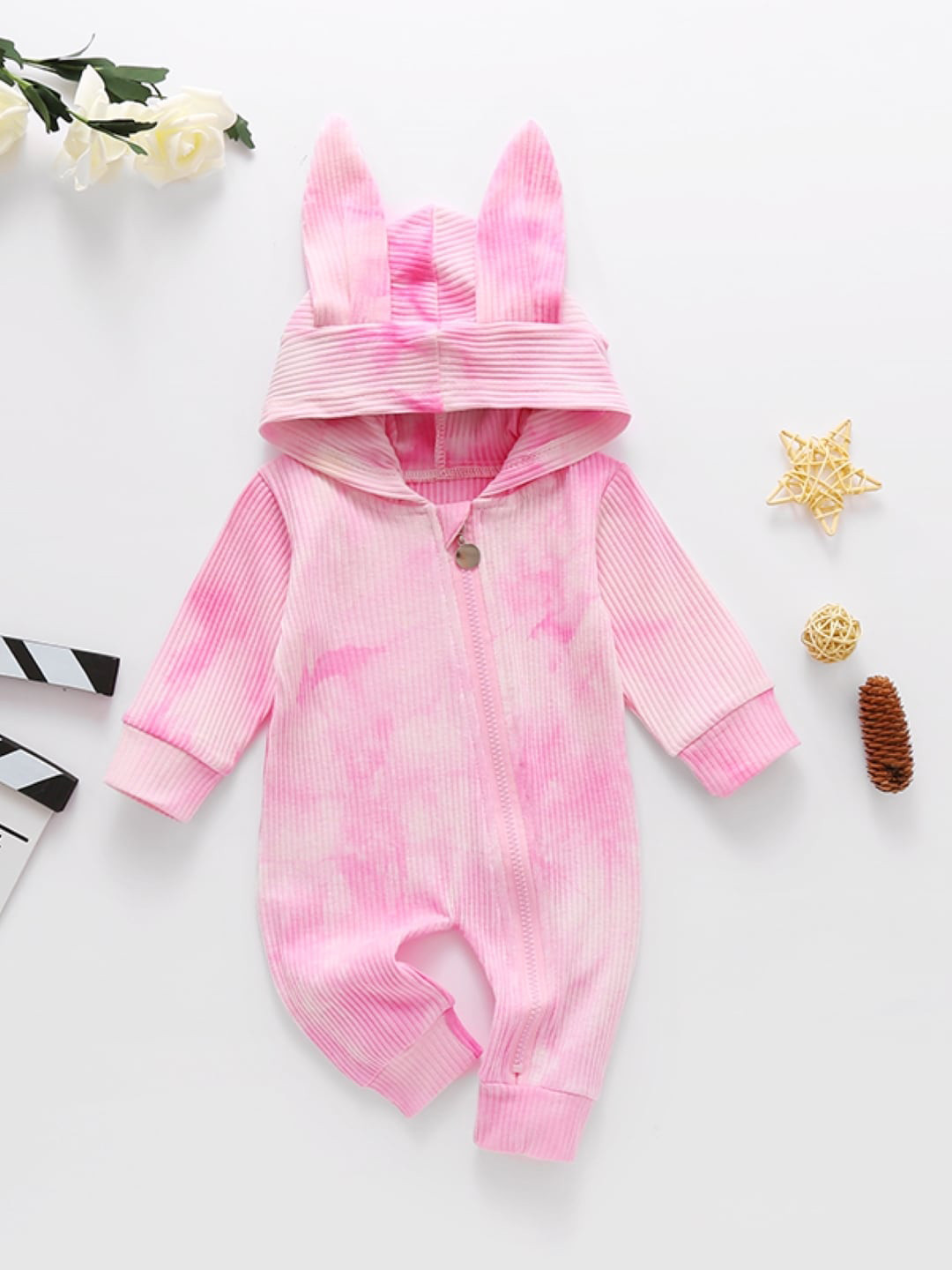 StyleCast Pink Infants Girls Hooded Rompers