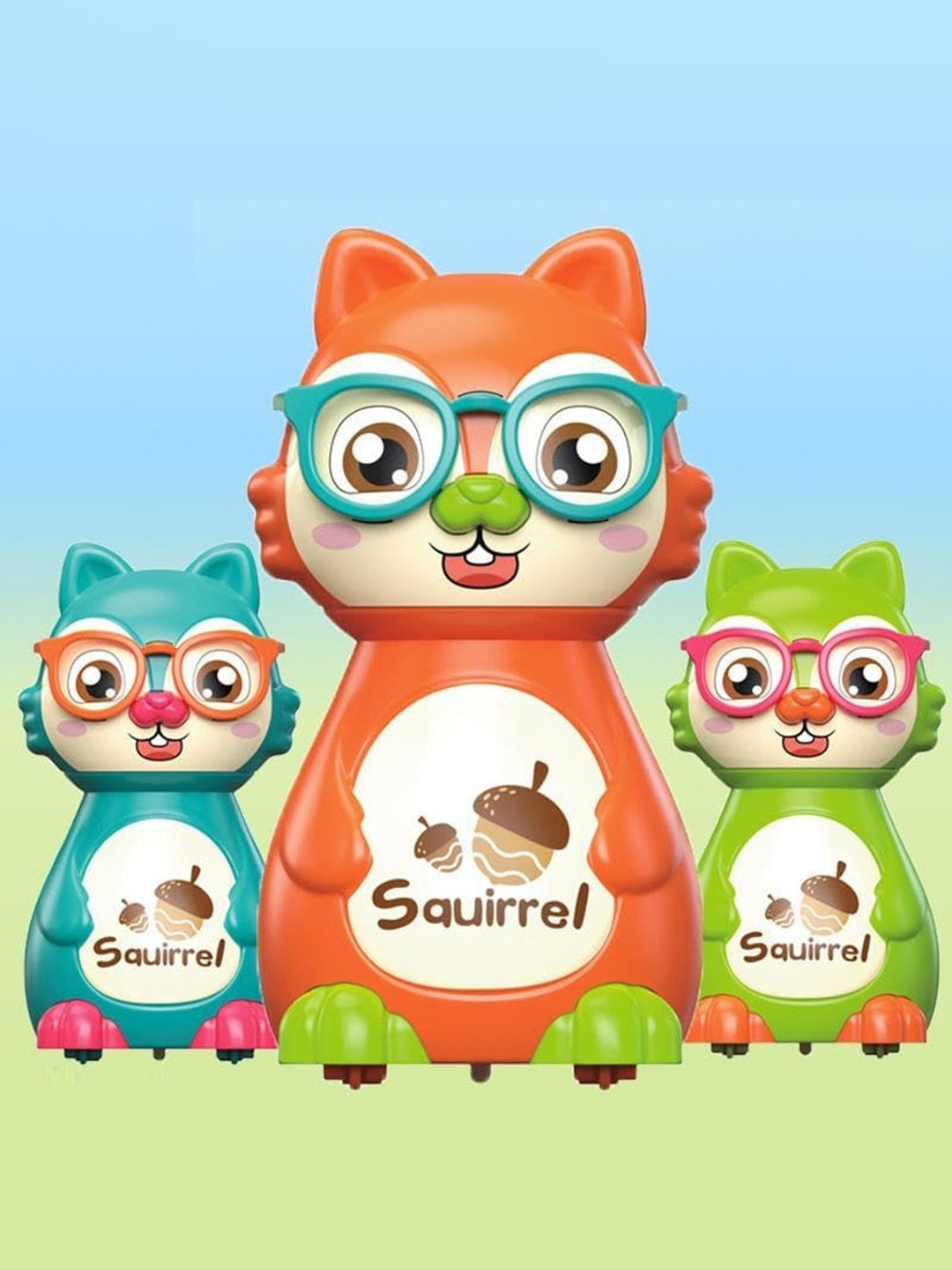 OPINA Kids Pack of 3 Press To Go Inertial Cute Squirrel Toys