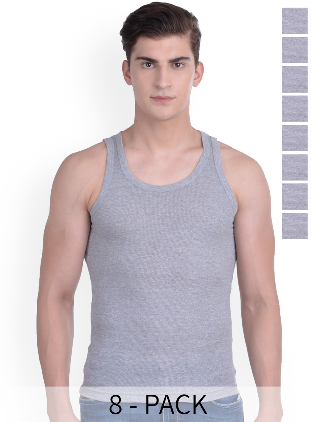 Force NXT Pack Of 8 Men Super Combed Cotton Derby Rib Vest