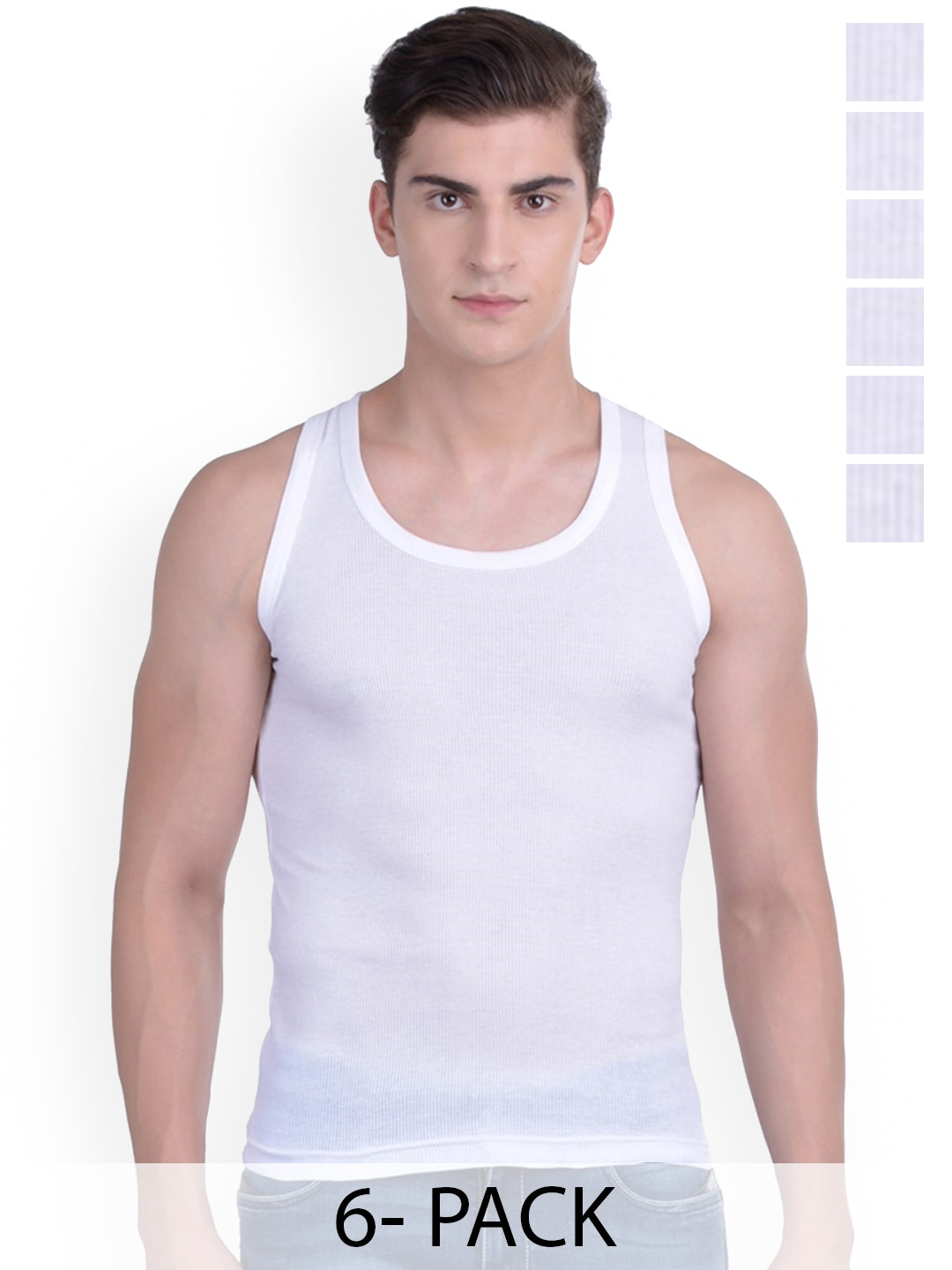 Force NXT Pack Of 6 Men Super Combed Cotton Derby Rib Vest