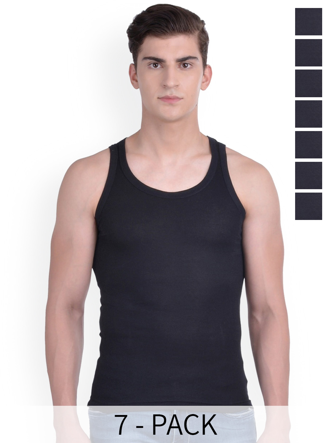 Force NXT Pack Of 7 Men Super Combed Cotton Derby Rib Vest