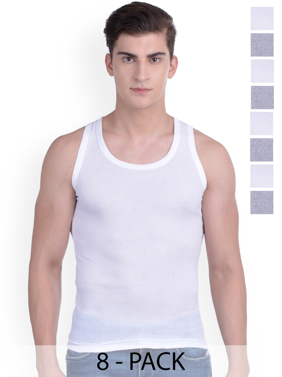 Force NXT Pack Of 8 Men Super Combed Cotton Derby Rib Vest