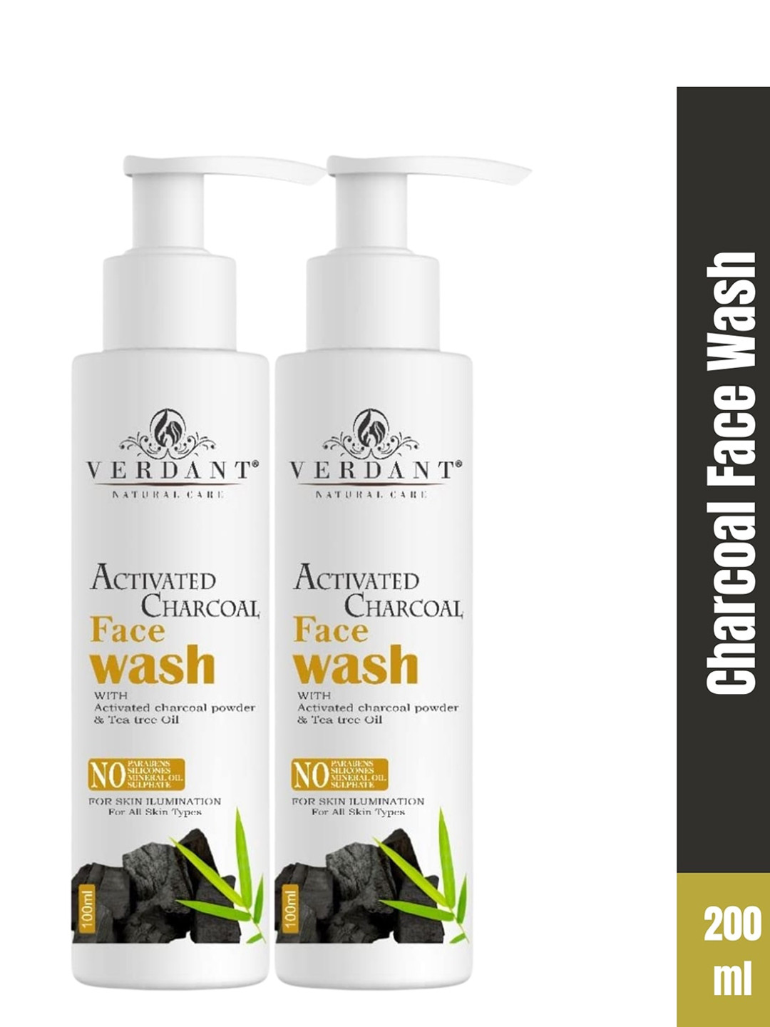 Verdant Natural Care Set of 2 Activated Charcoal Face Wash with Tea Tree Oil - 100 ml each