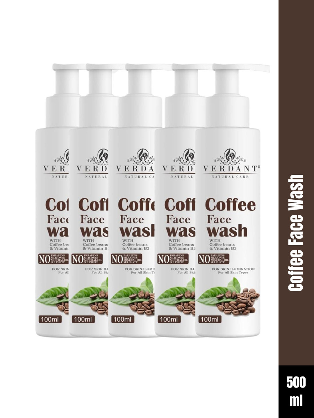 Verdant Natural Care Set Of 5 Coffee Face Wash For Skin Illumination - 100ml Each