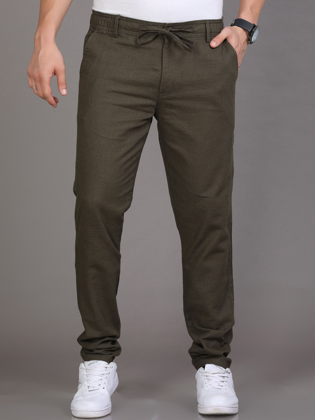 Reslag Men Mid-Rise Casual Linen Trousers