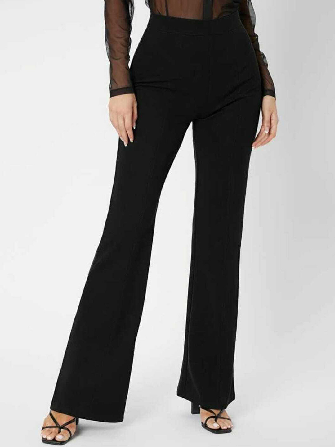 BROADSTAR Women Relaxed Flared High-Rise Easy Wash Bootcut Trousers