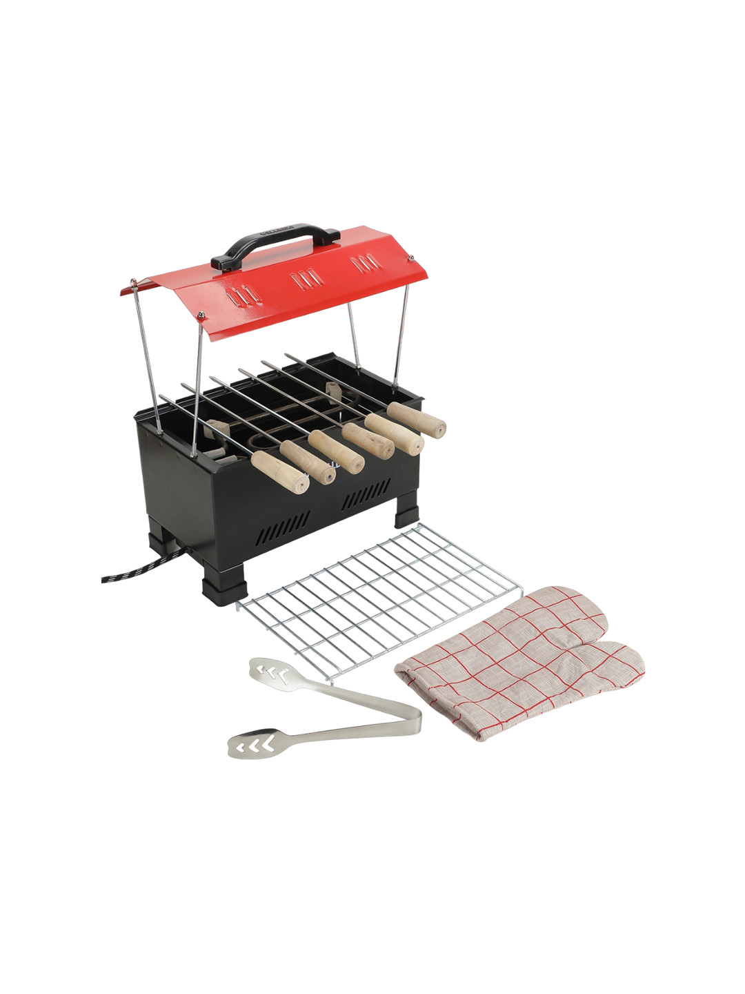 WELLBERG Black & Red 10 Pieces 2 In 1 Charcoal & Electric Barbeque Grill