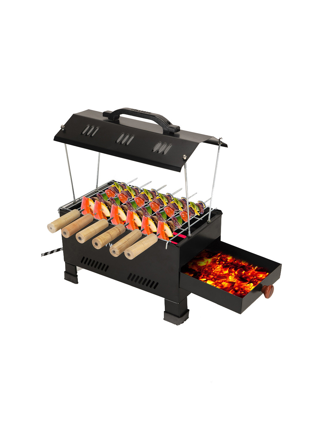 WELLBERG Black 9 Pieces 2 In 1 Charcoal & Electric Barbecue 900W