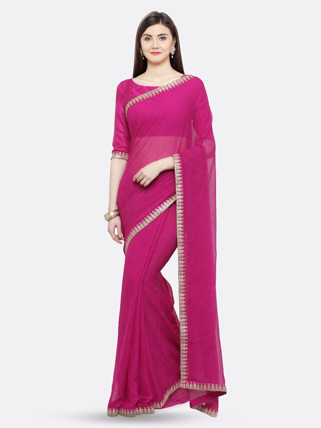 Shaily Pink Saree With Embellished Border