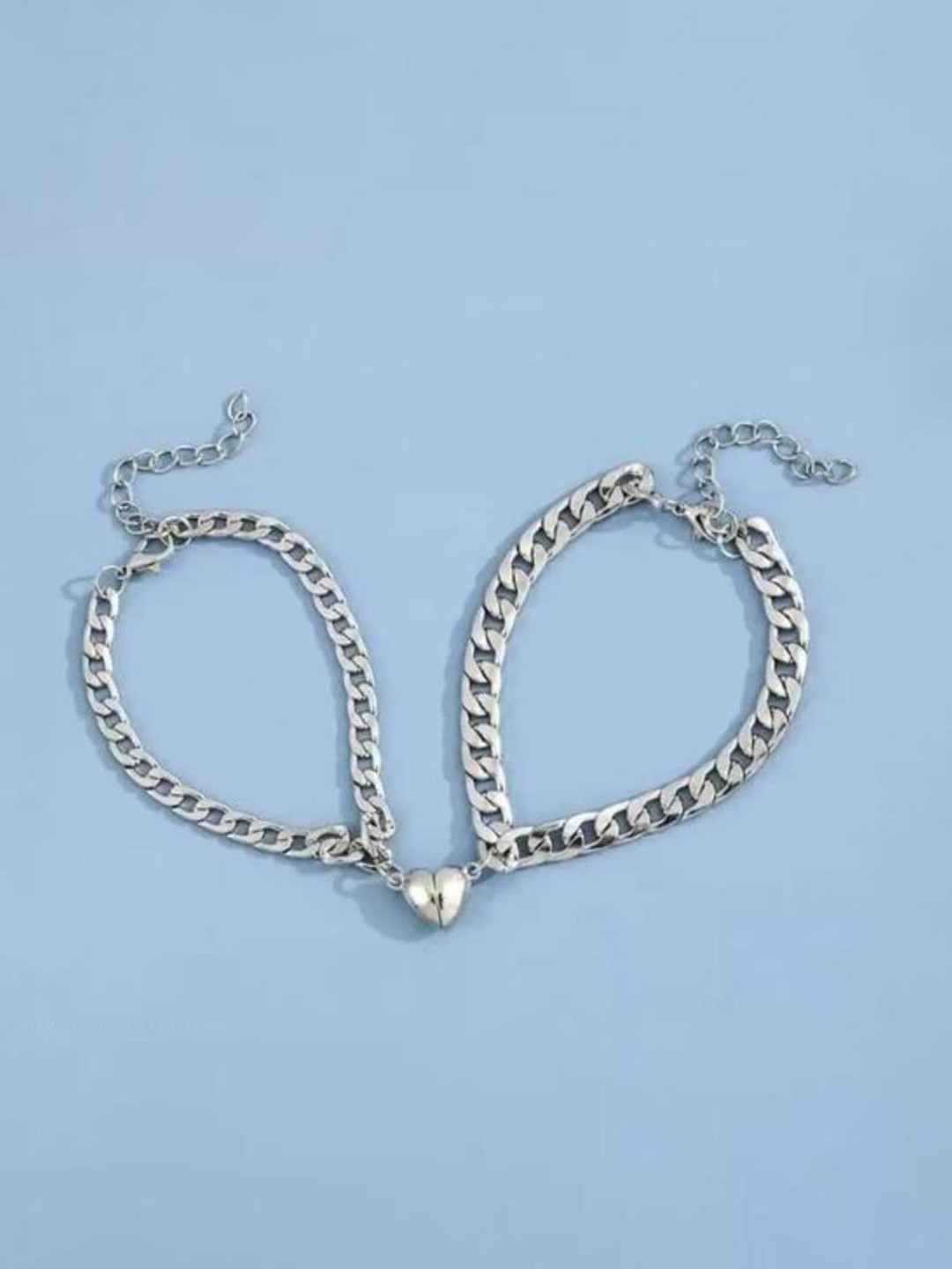 PRASUB  Set Of 2 Silver-Plated Couple Bracelet