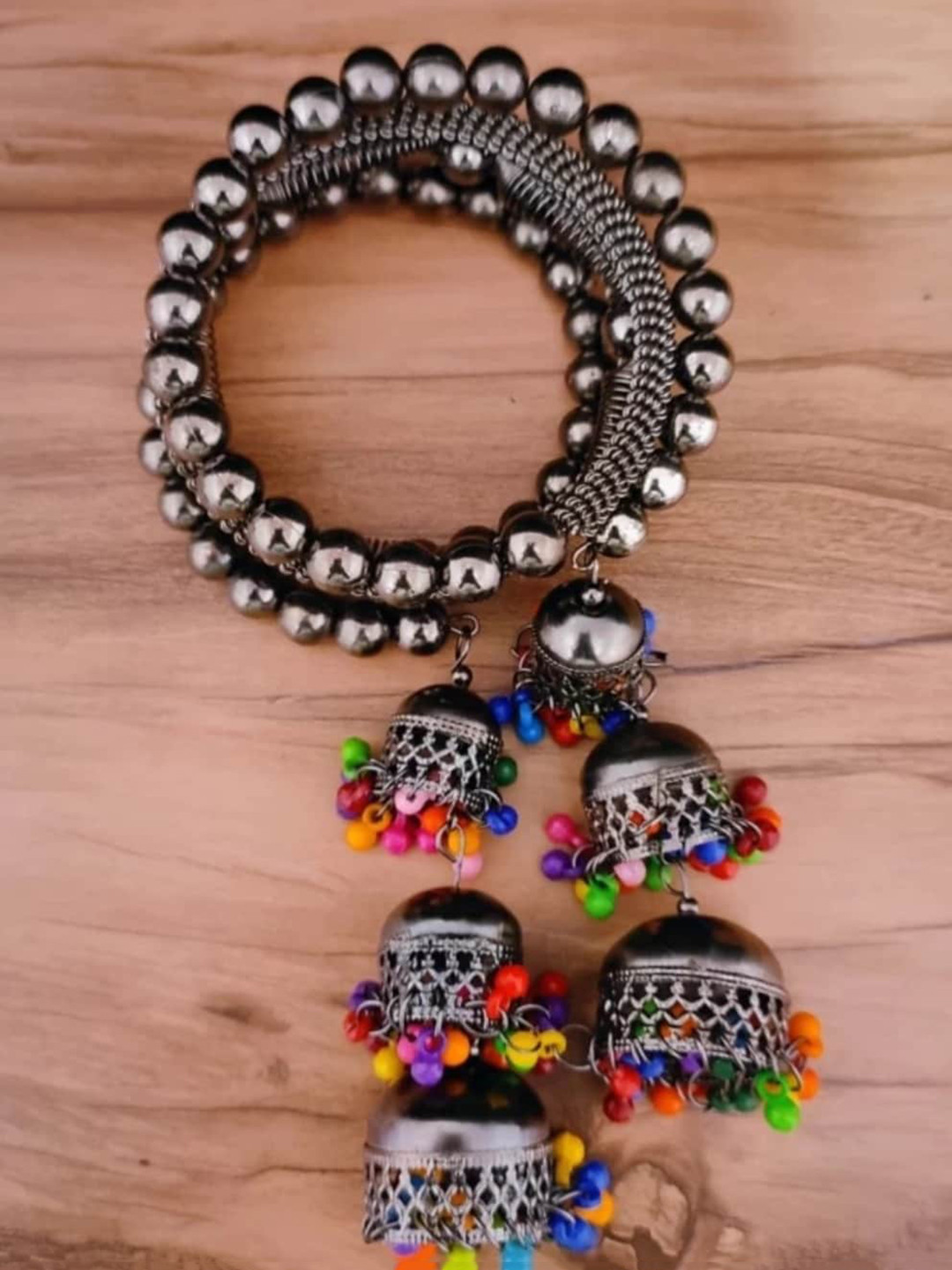 PRASUB Set Of 5 Beaded Jhumka Bangles