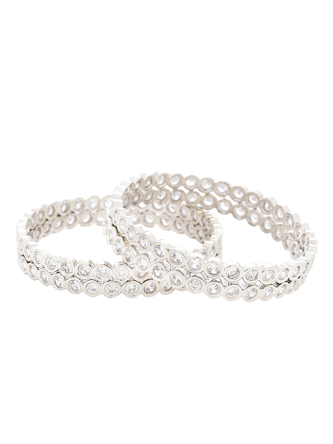 Manikya Set Of 4 Rhodium-Plated AD Studded Bangles