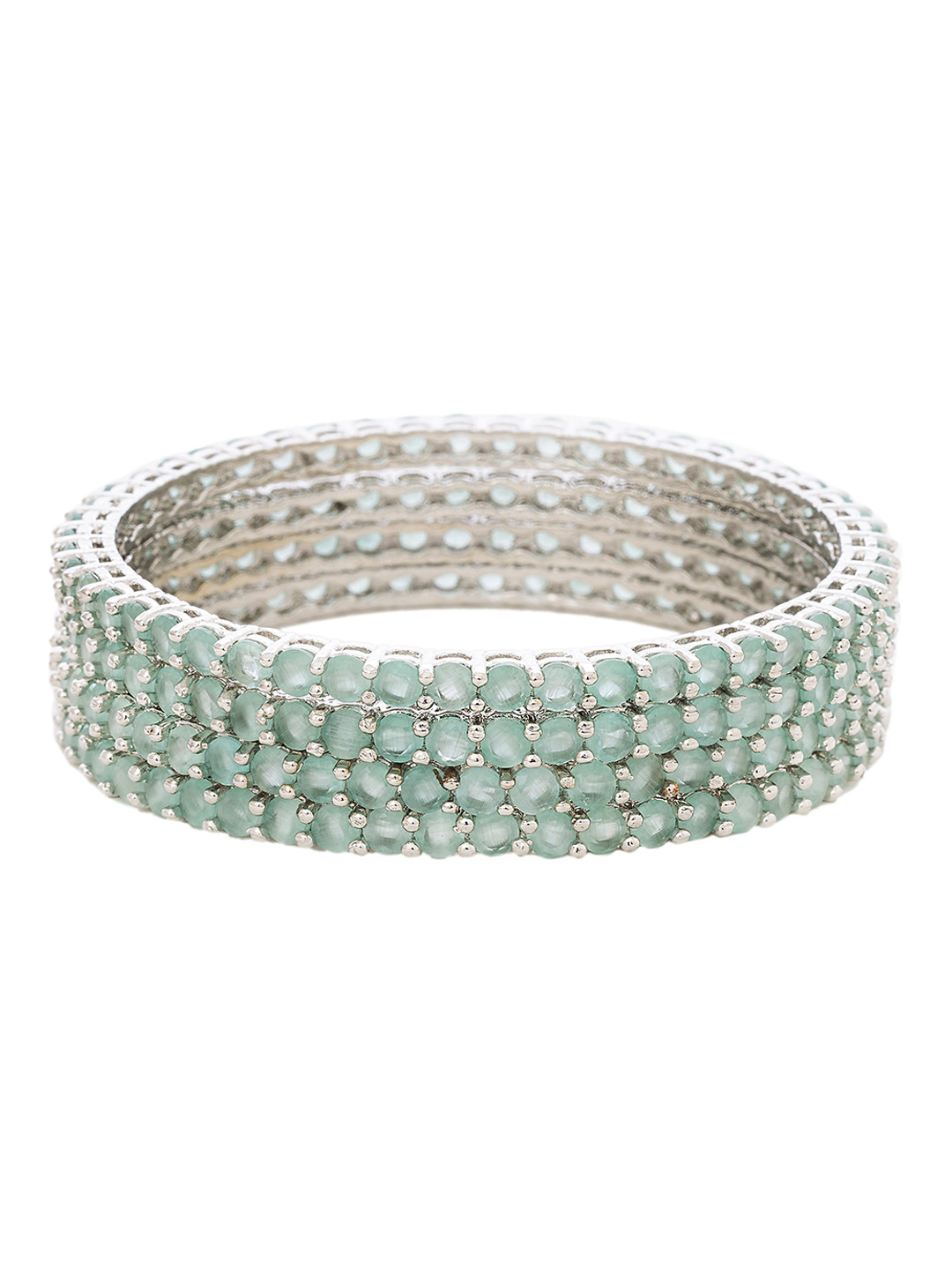 Manikya Set Of 4 Rhodium-Plated AD Stone-Studded Bangles