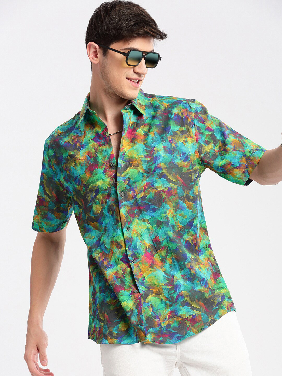 SHOWOFFFF Smart Slim Fit Floral Printed Cotton Casual Shirt