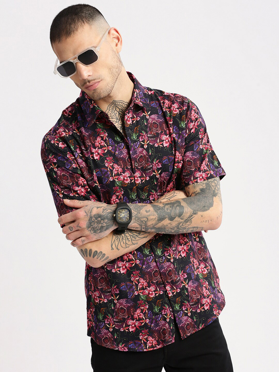 SHOWOFFFF Smart Slim Fit Floral Printed Cotton Casual Shirt