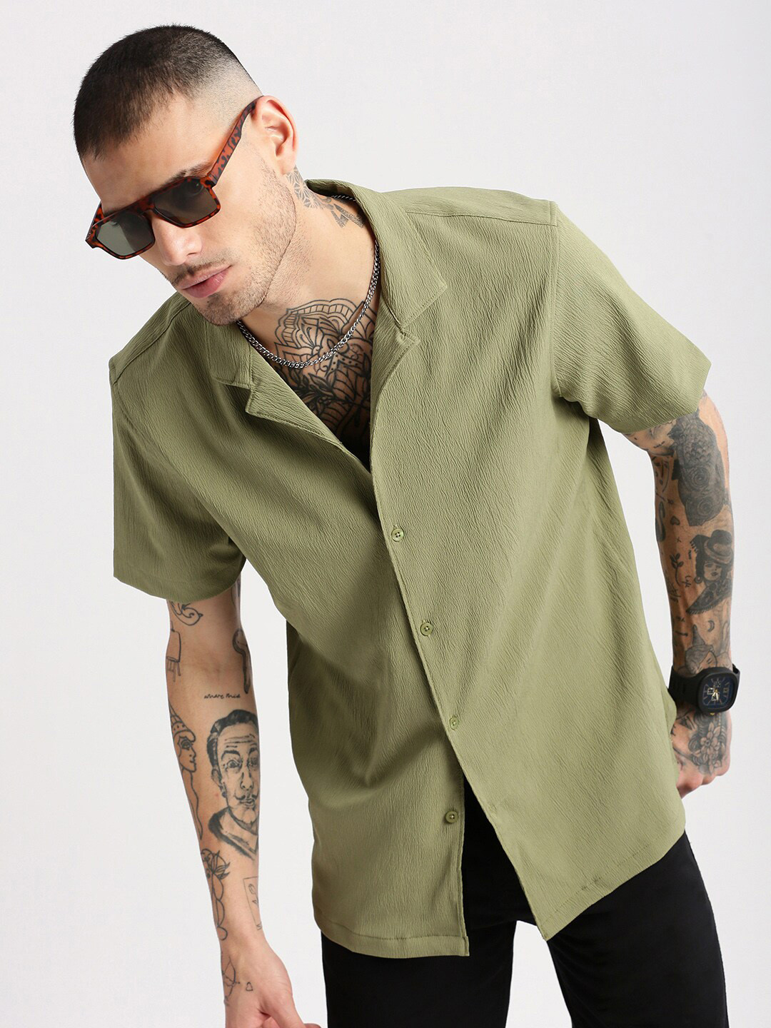 SHOWOFF Premium Textured Cuban Collar Relaxed Fit Shirt
