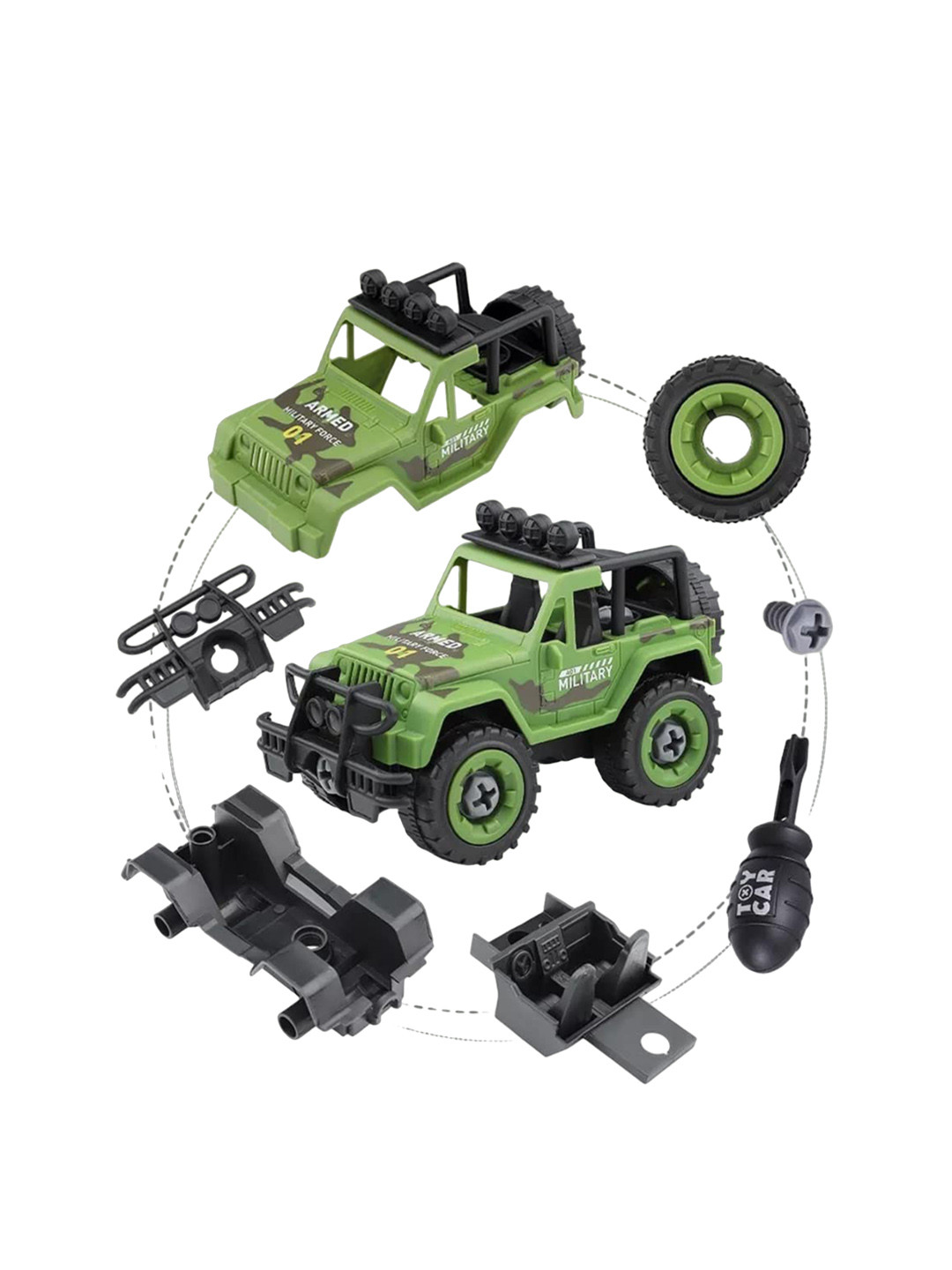 OPINA Kids Pack Of 4 Diy Military Army Foldable Vehicles Toy With Screwdriver