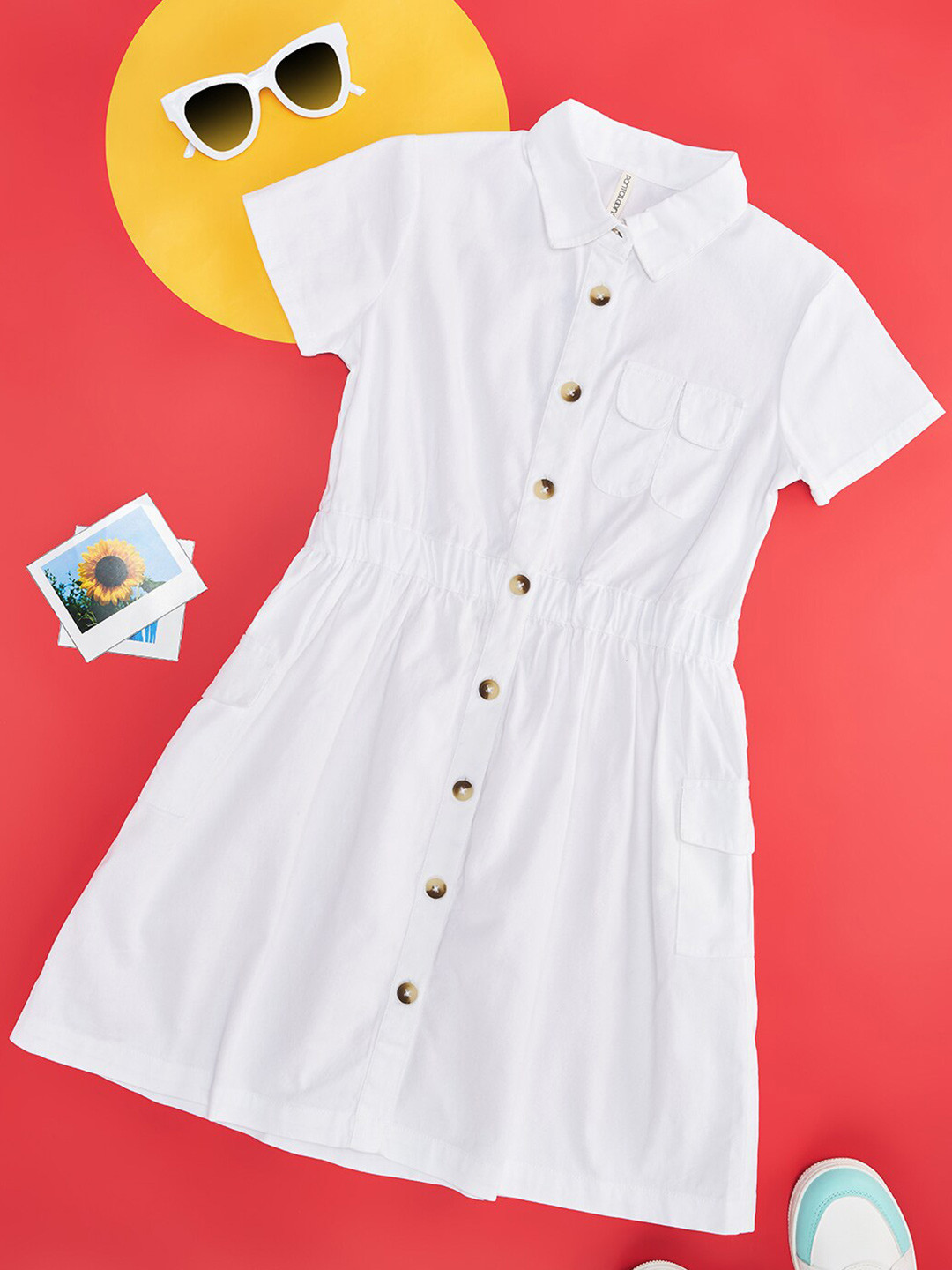 Pantaloons Junior Girls Shirt Collar Cotton Fit & Flare Dress