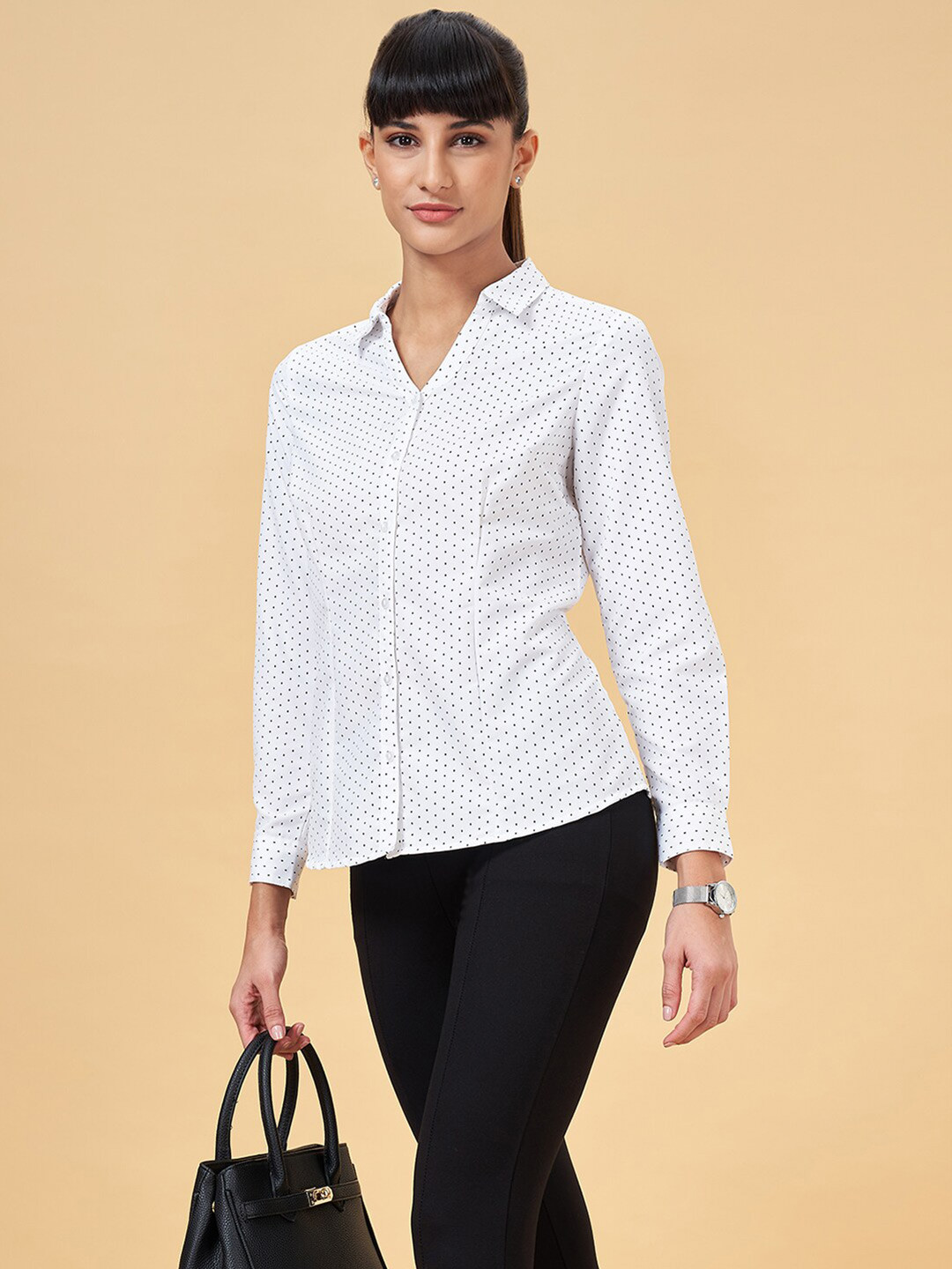 Annabelle by Pantaloons Micro Ditsy Printed Spread Collar Formal Shirt
