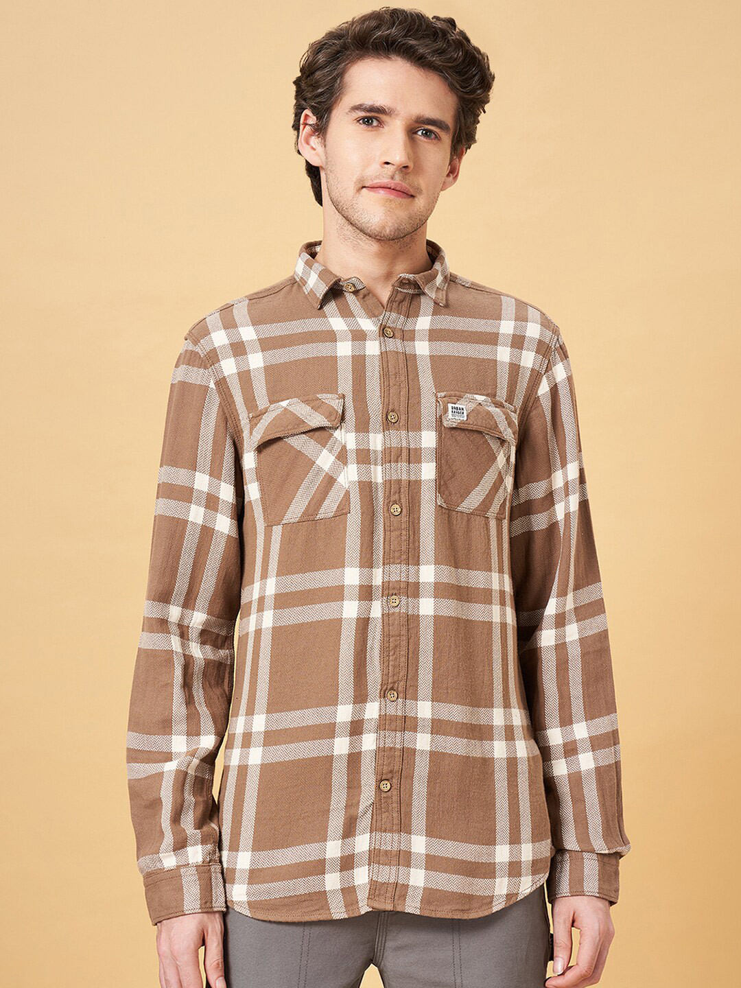 Urban Ranger by pantaloons Tartan Checked Hooded Pure Cotton Shackets
