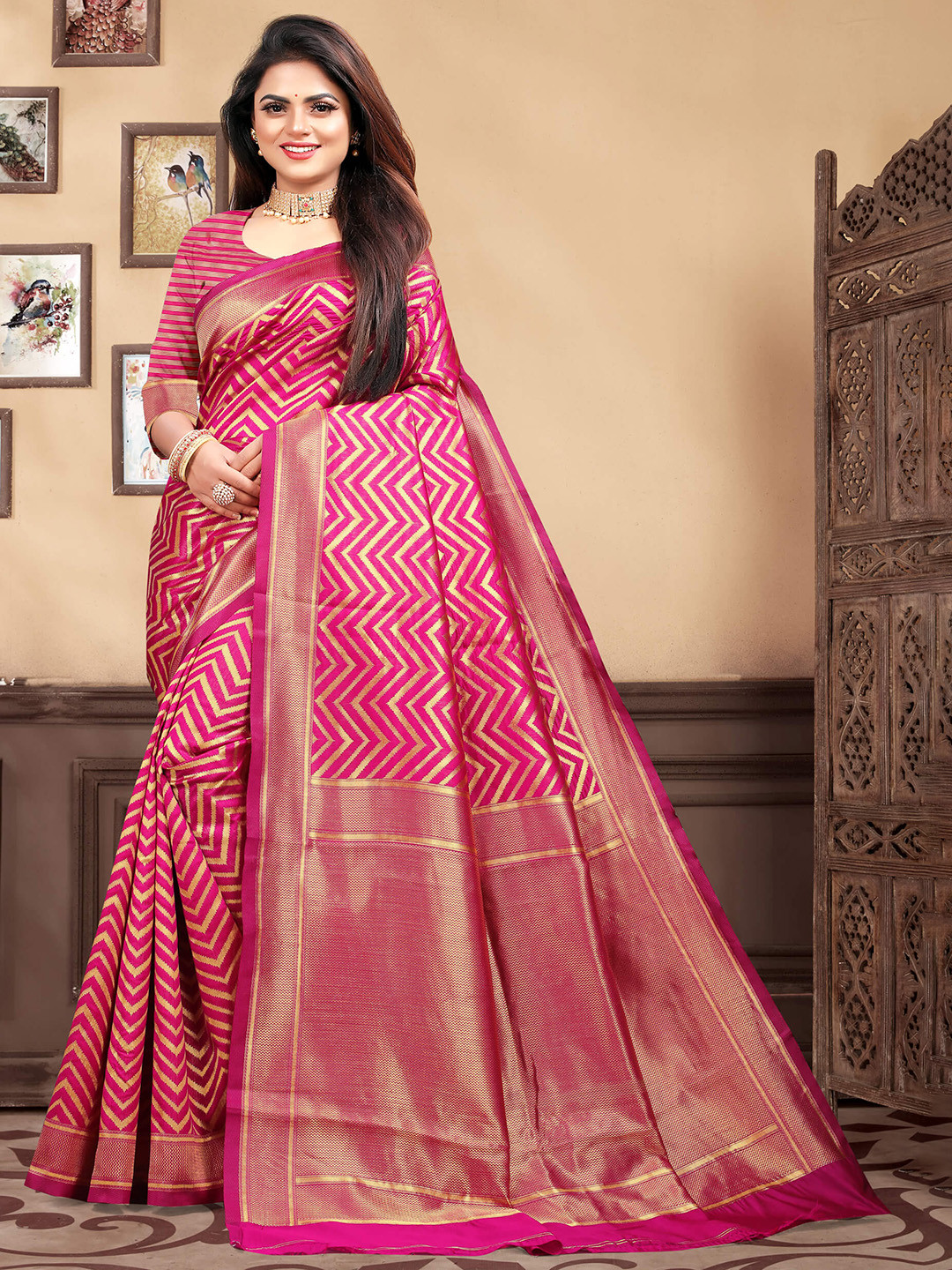 VEDANT VASTRAM Woven Design Zari Banarasi Saree