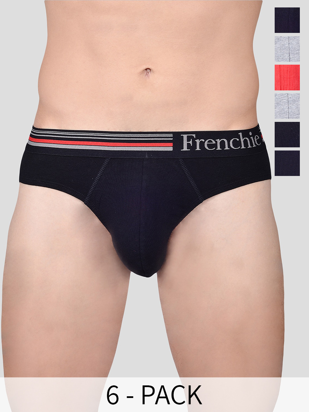 FRENCHIE Men Pack Of 6 Assorted Mid-Rise Pure Cotton Briefs CASUALS_4000_PO6_S