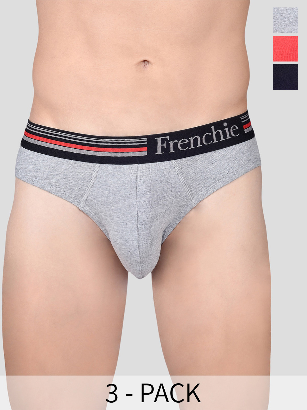 FRENCHIE Pack Of 3 Assorted Pure Cotton Briefs CASUALS_4000_PO3_S