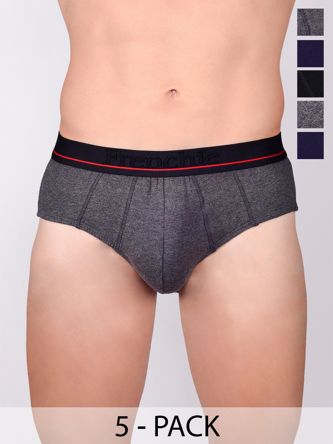 FRENCHIE Men Pack Of 5 Assorted Mid-Rise Pure Cotton Briefs CASUALS_4003_PO5_S