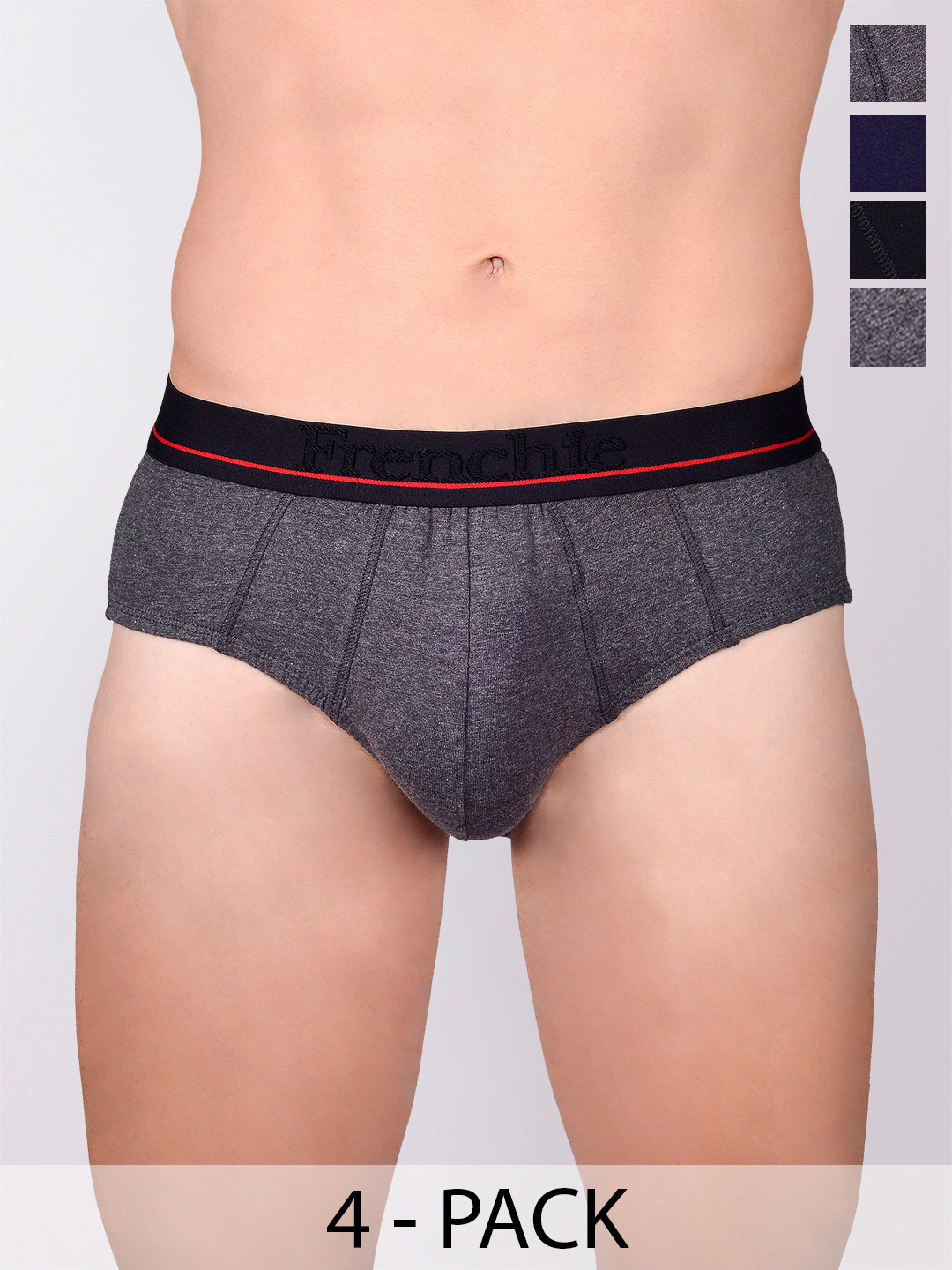 FRENCHIE Men Pack Of 4 Assorted Mid-Rise Pure Cotton Briefs CASUALS_4003_PO4_S
